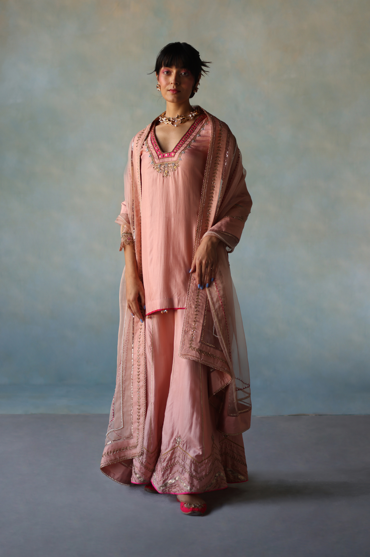 Gul Nude Pink Silk Sharara Set  