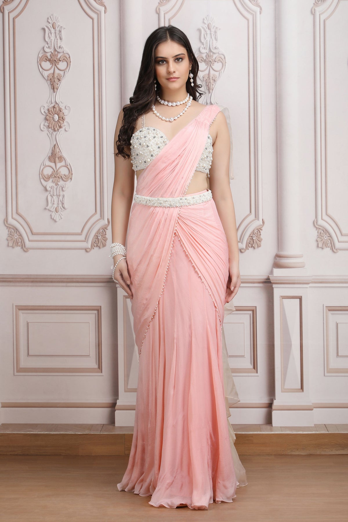 Pearl Embellished Drape Saree
