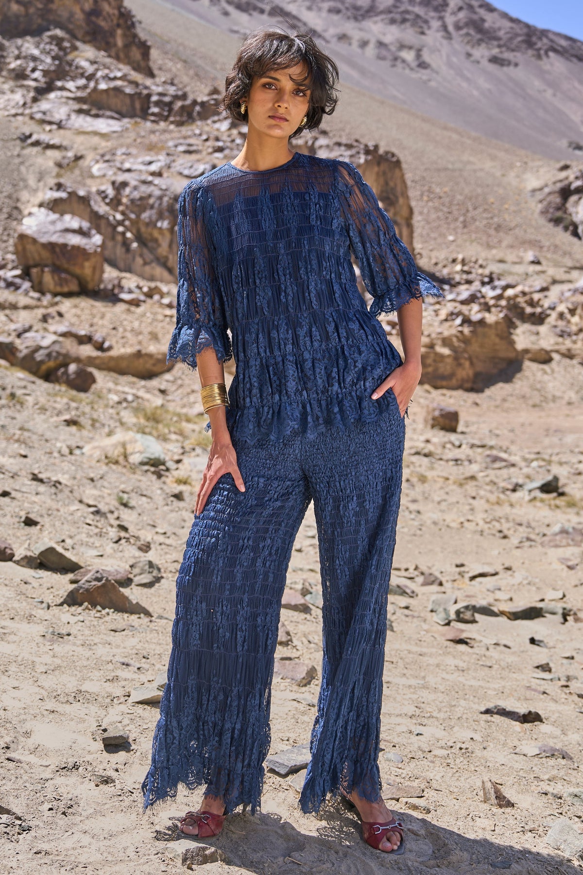 Allover Ruched Pant Set