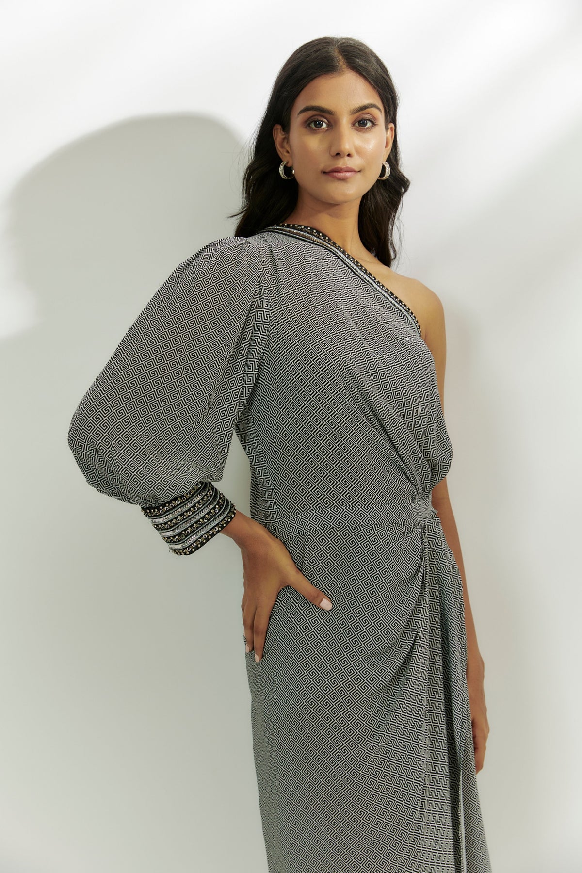 Black Printed One- Shoulder Dress