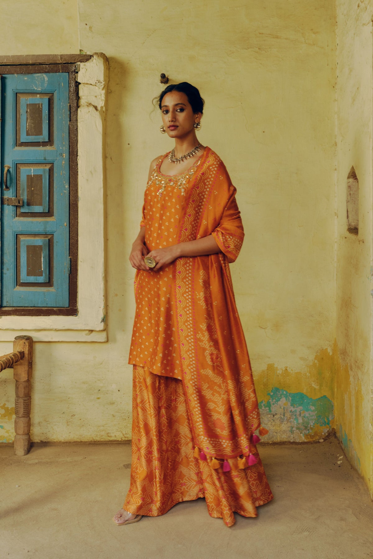 Mix Print Ochre Kurta Set