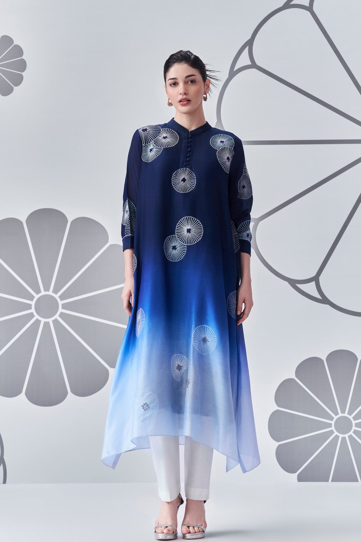 Indigo White Applique Kurta
