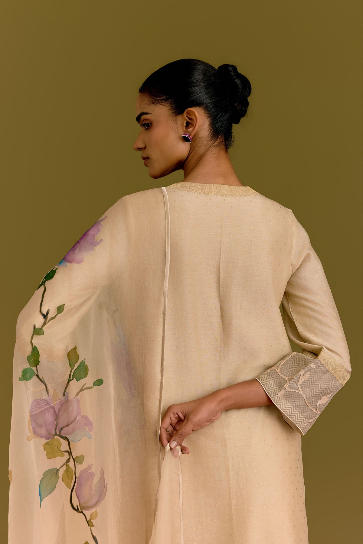 Beige Hand Painted Kurta Set