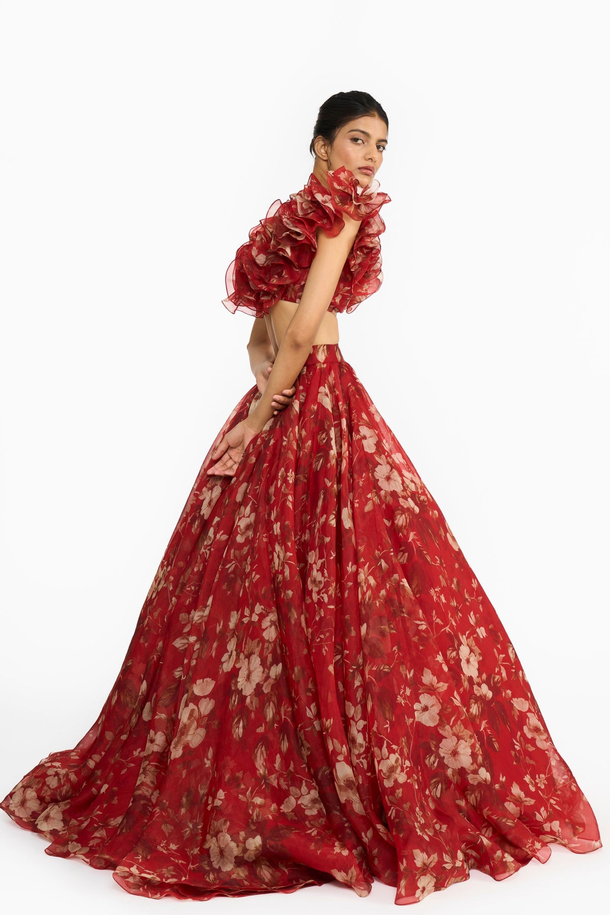 Red Forest Lehenga Set