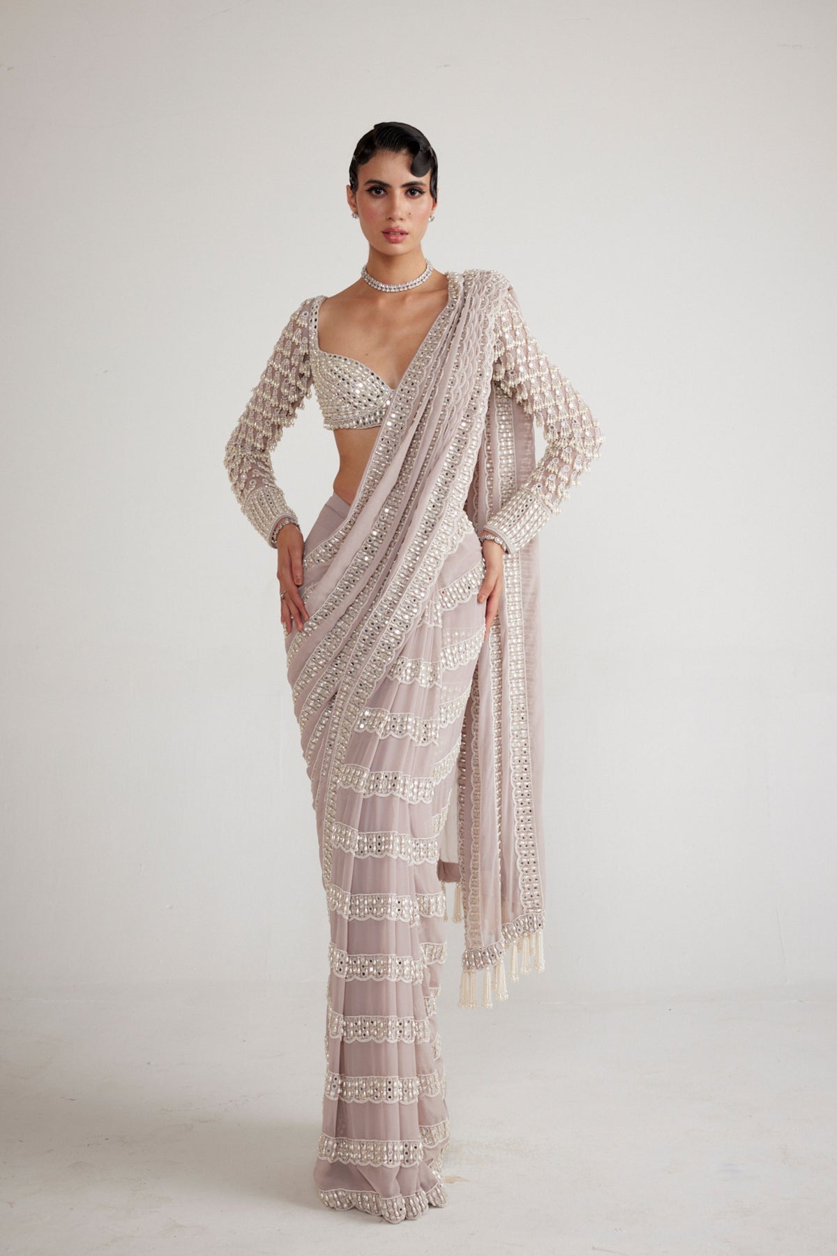 Ash Pink Saree Set