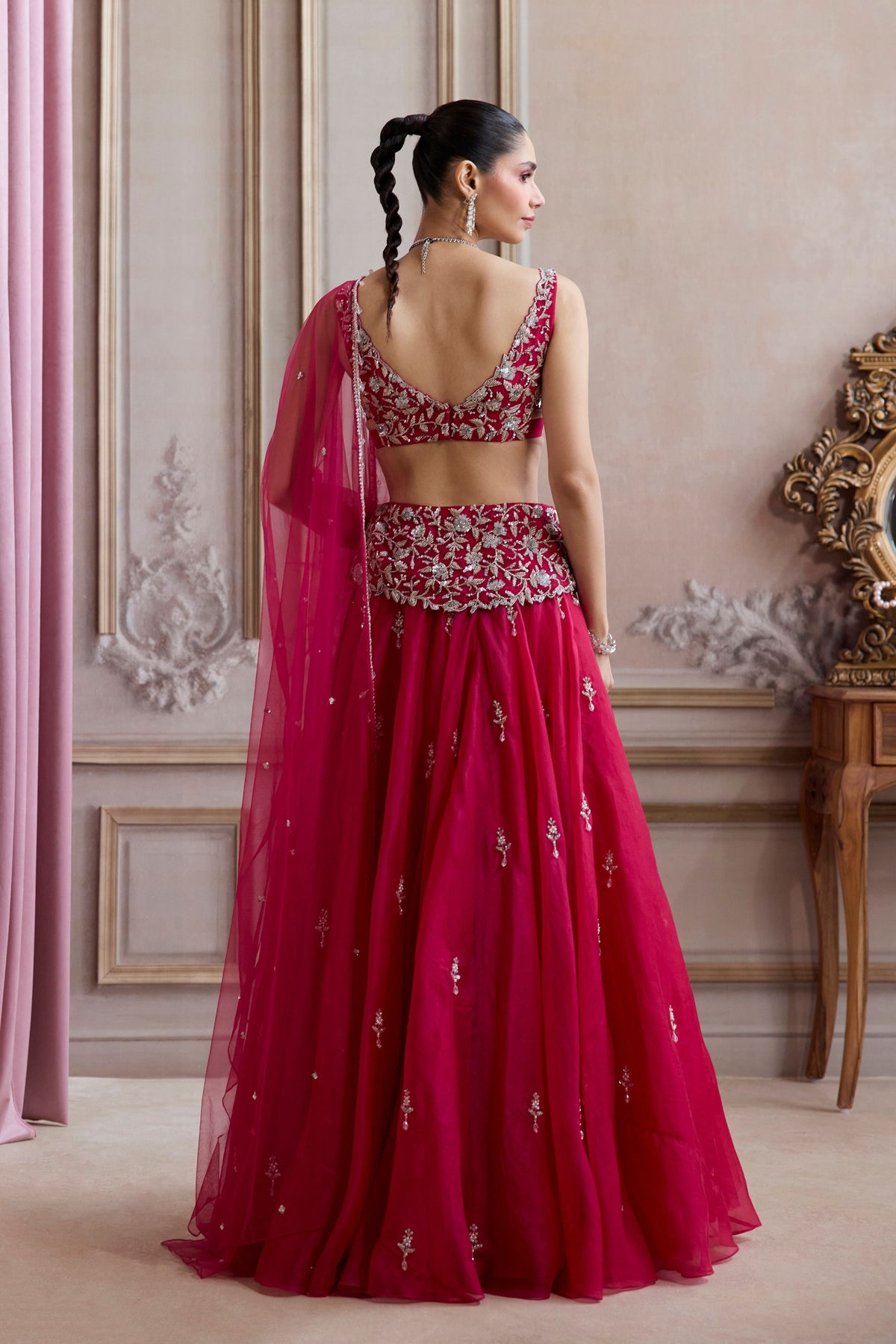 Magenta Organza Lehenga Set