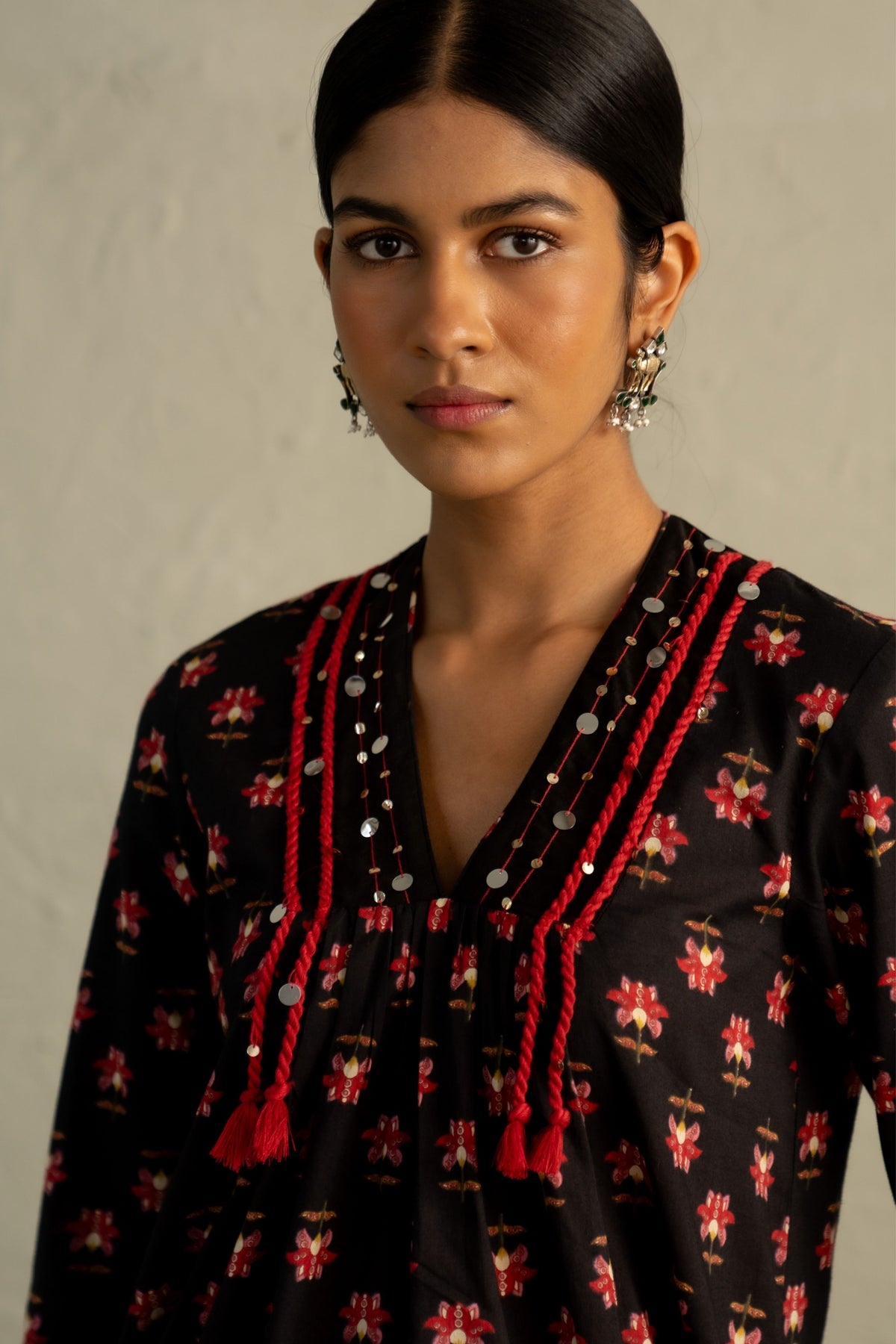 Black V-Neck Kurta Set