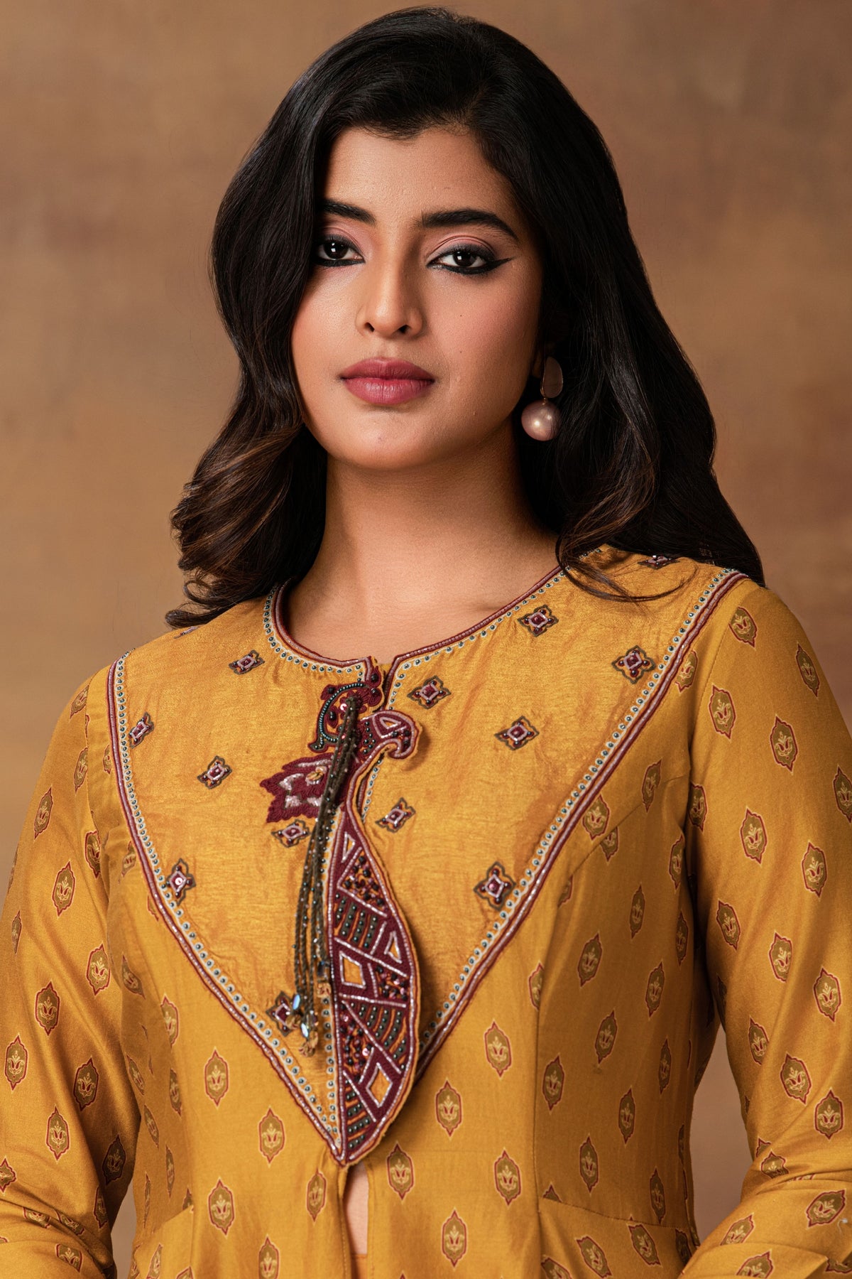 Mustard Gold Asymmetric Kurta Set
