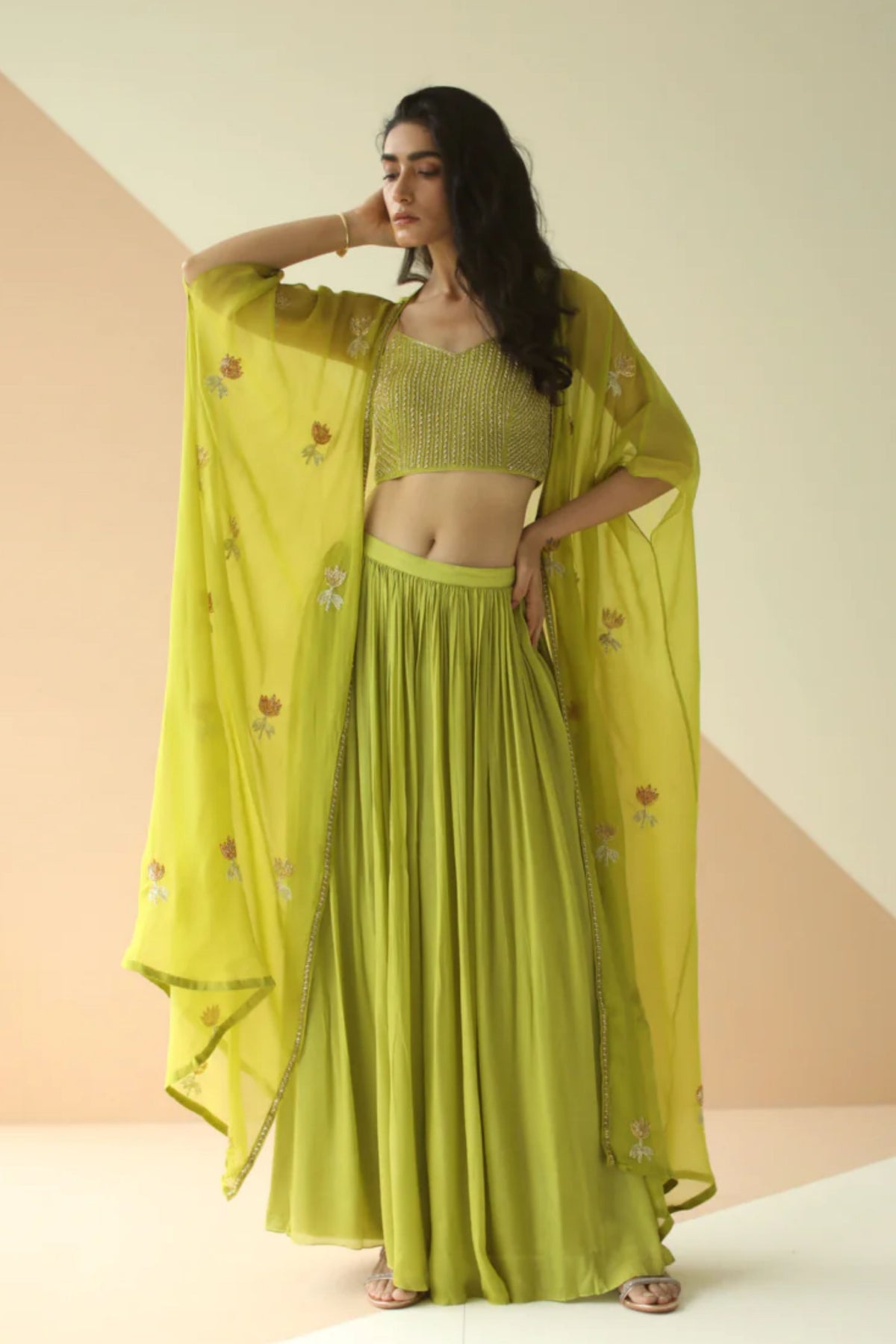 Lime green buti jacket sharara