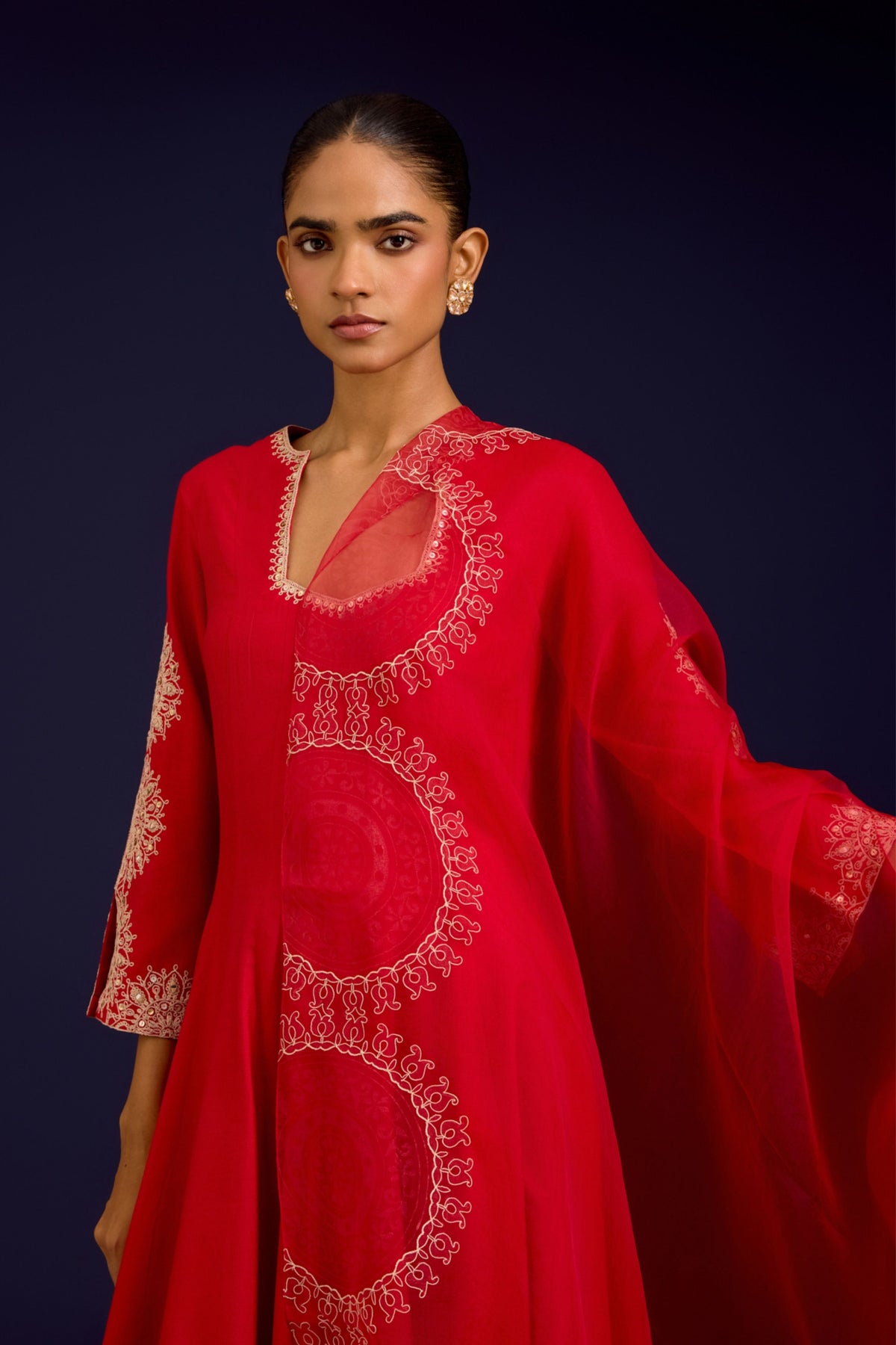 Red Cotton Silk  Anarkali Set