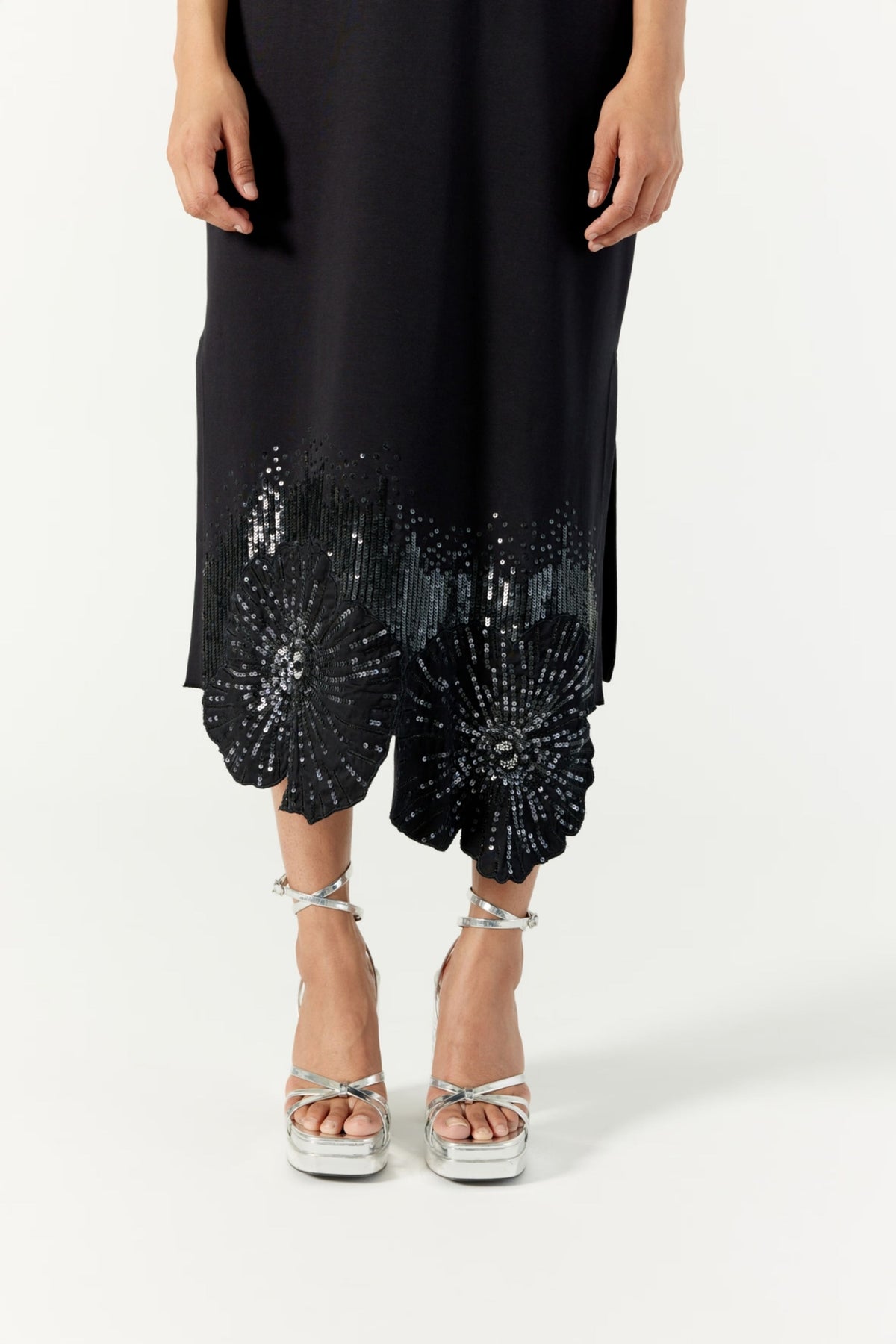 Pansy Hand Embellished Black Dress