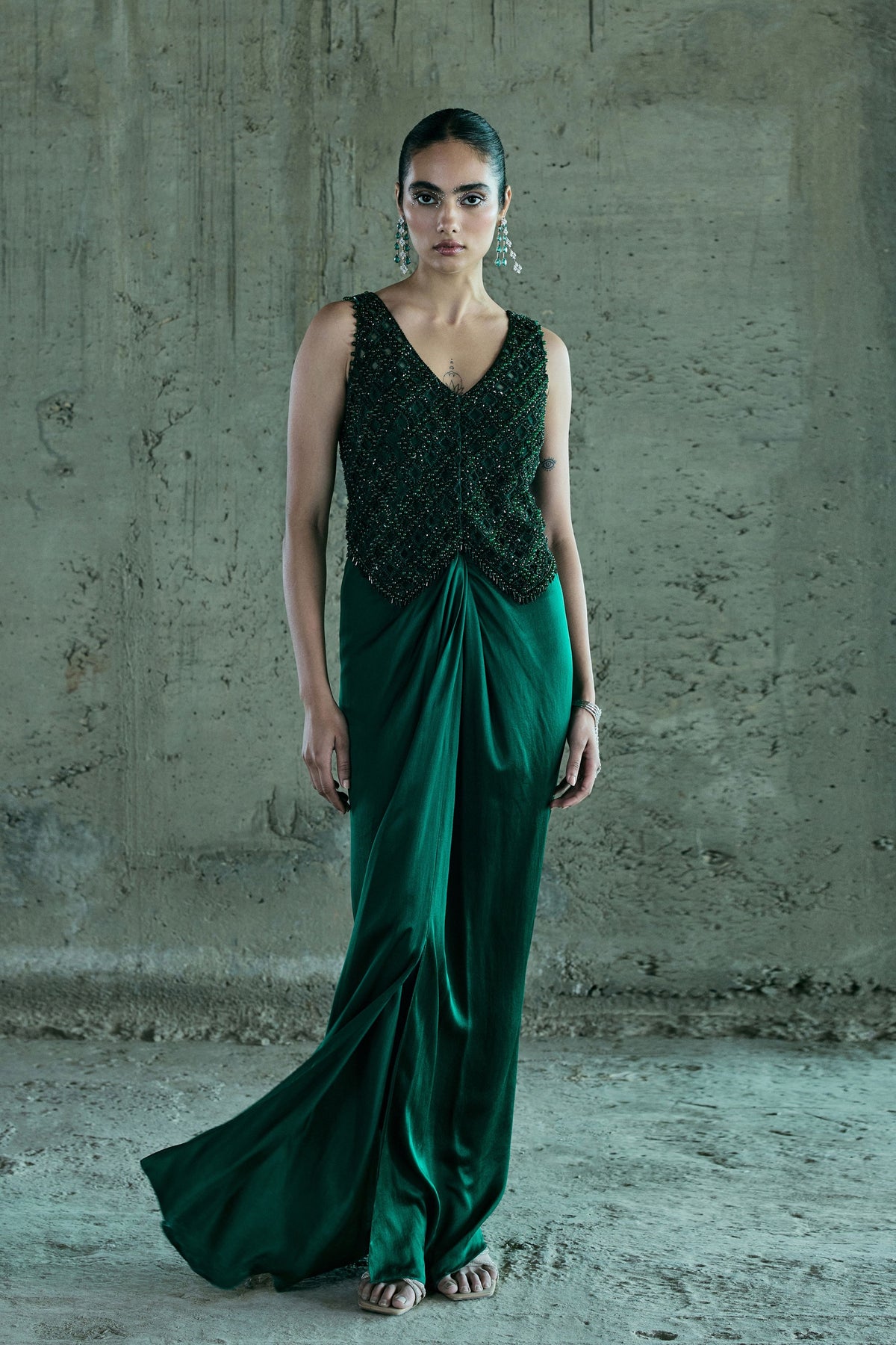 Emerald Crystal Jacket Set With Cape