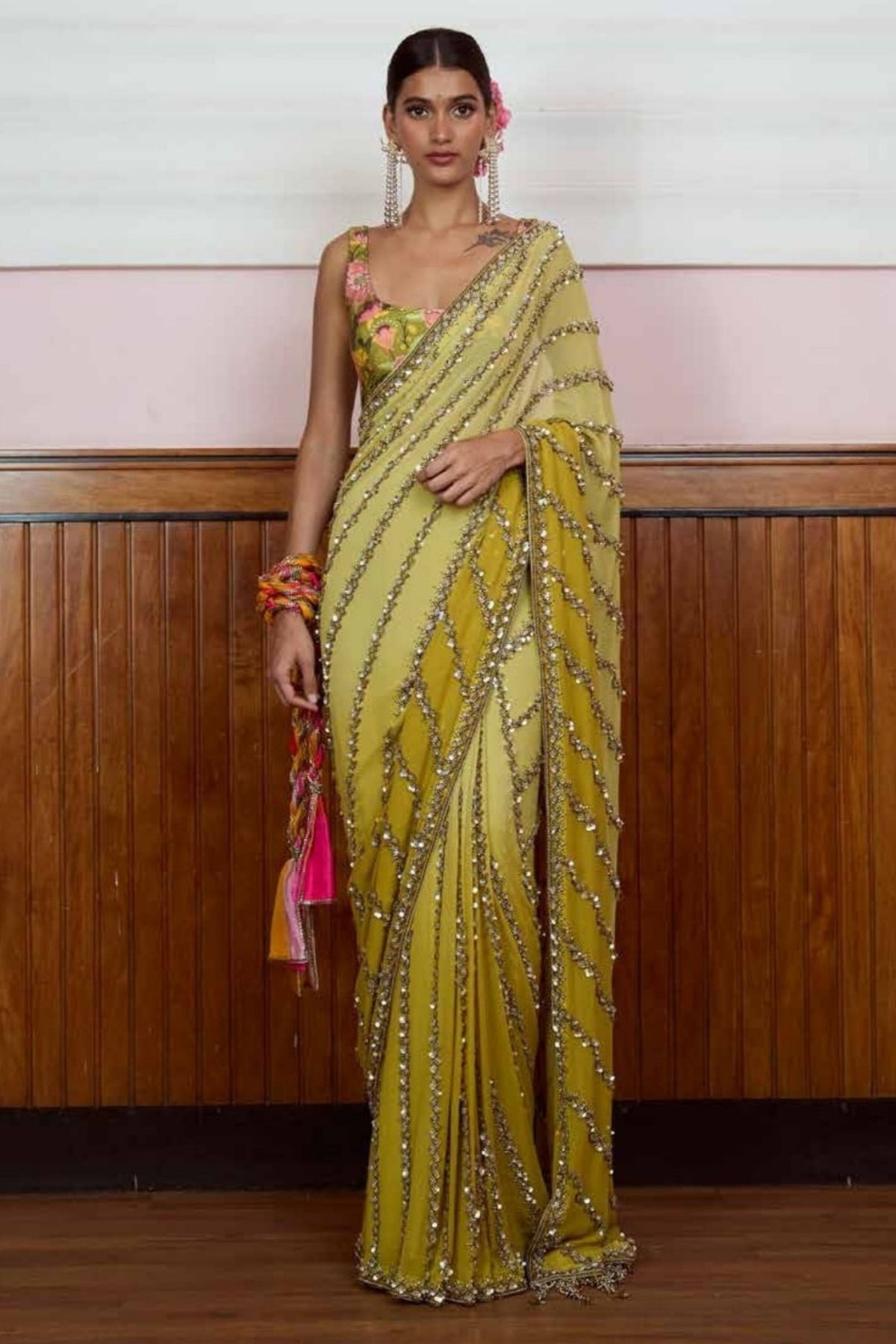 Naina Olive Draped Saree Set