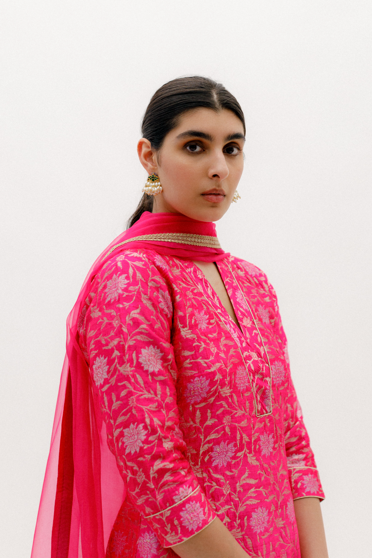 Pink Benarasi Kurta Sharara Set