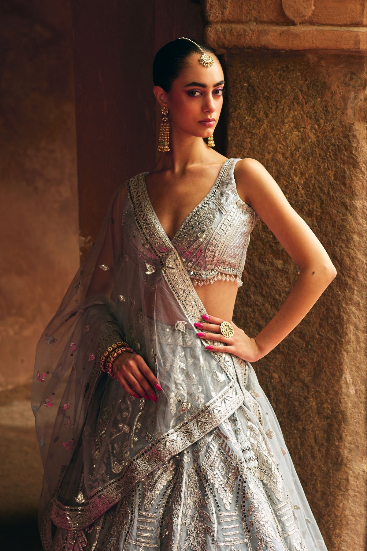 Grey Organza Lehenga Set