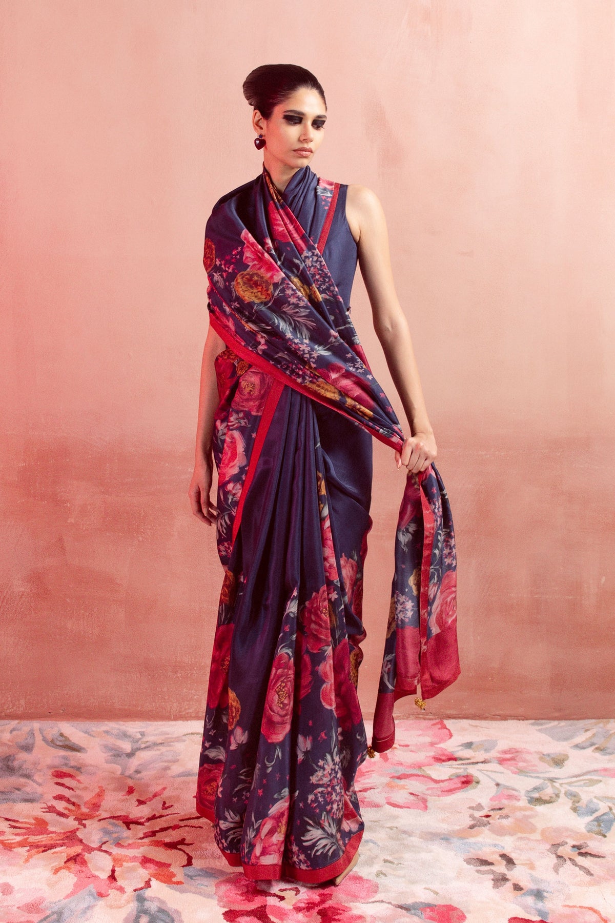 Prussian Blue Printed Saree
