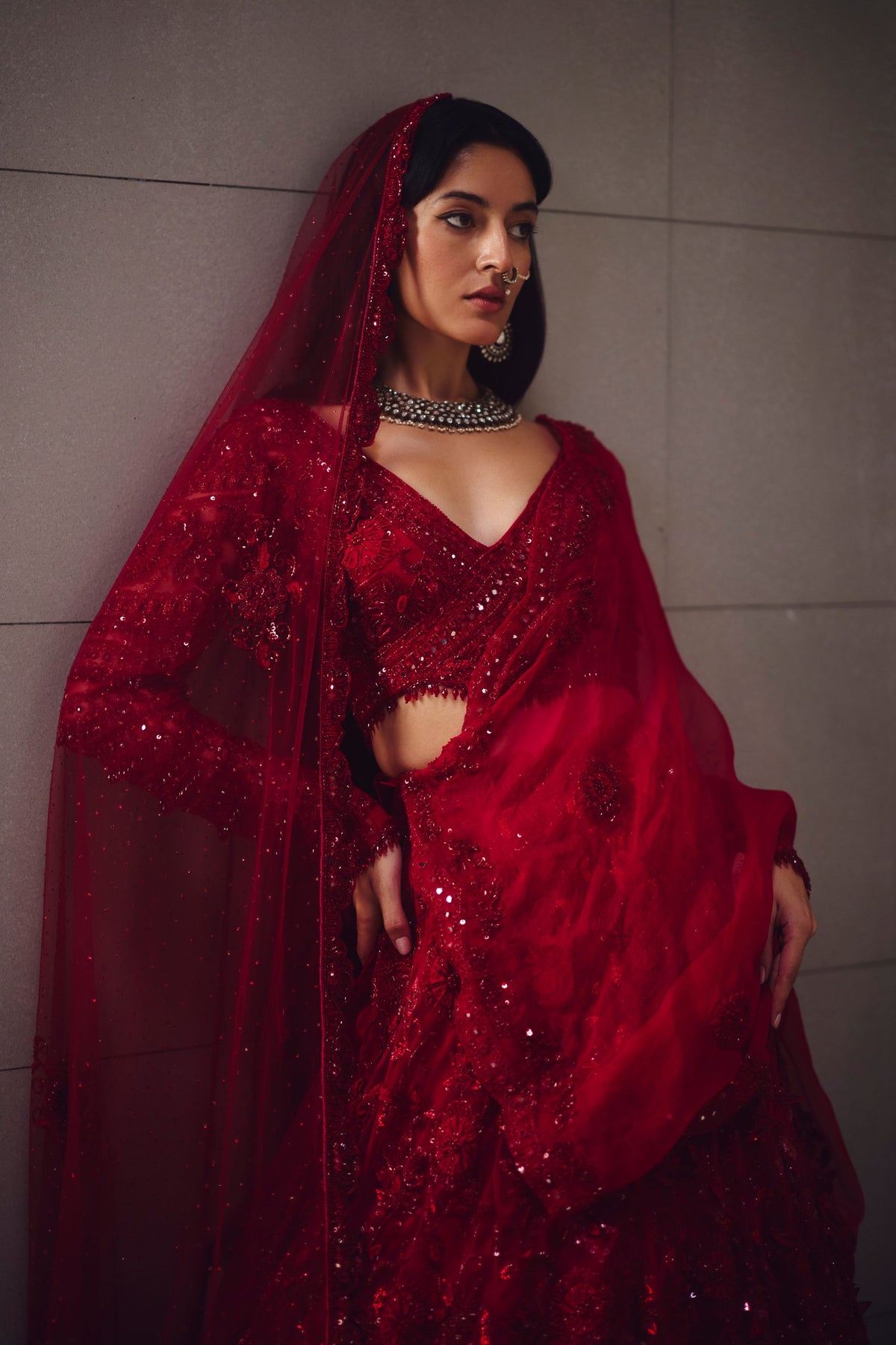 Red Embellished Lehenga Set