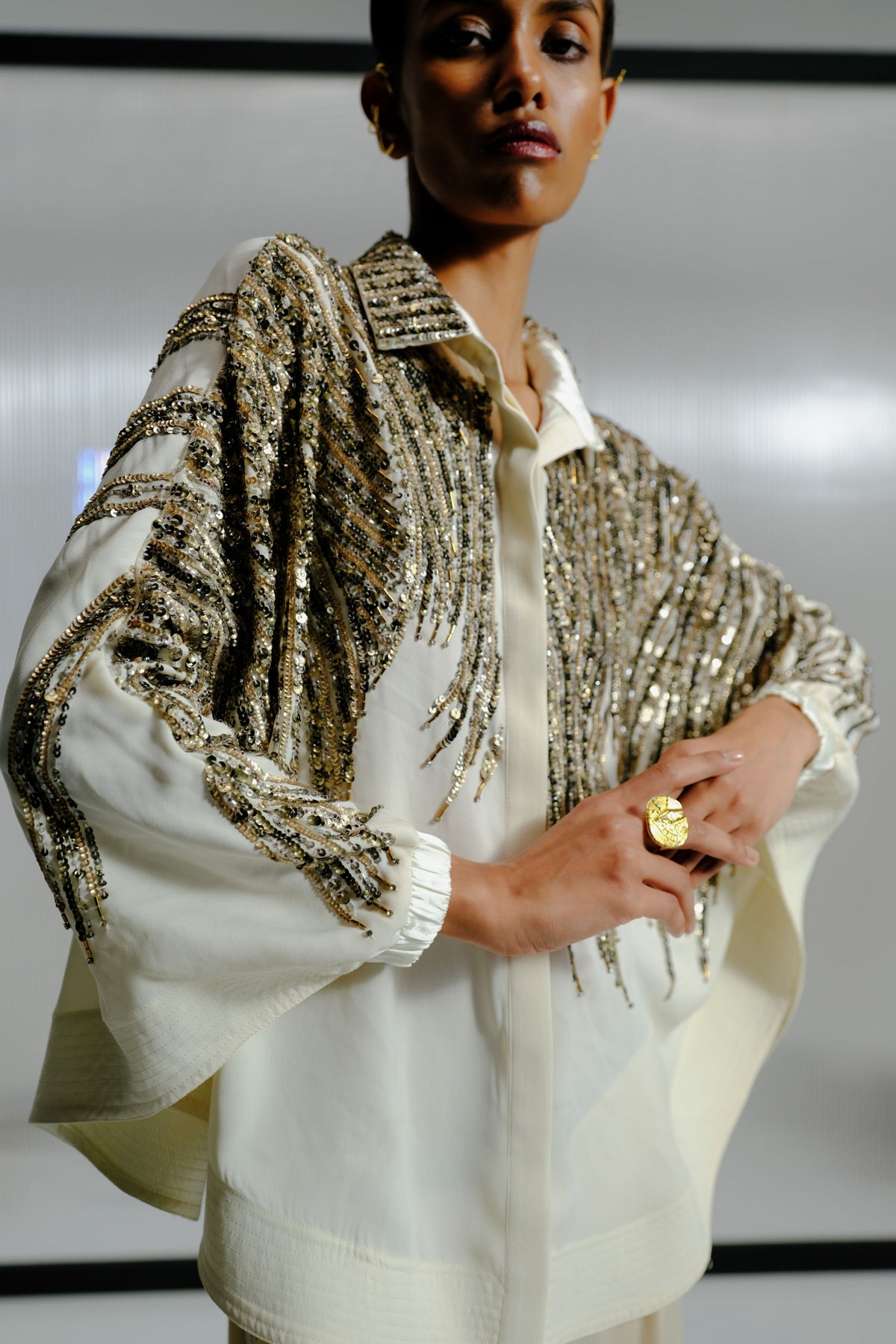 Bugle Beaded Cape Shirt