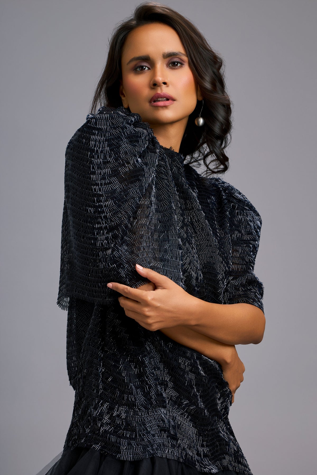 Shimmer Textured Black Body Dress