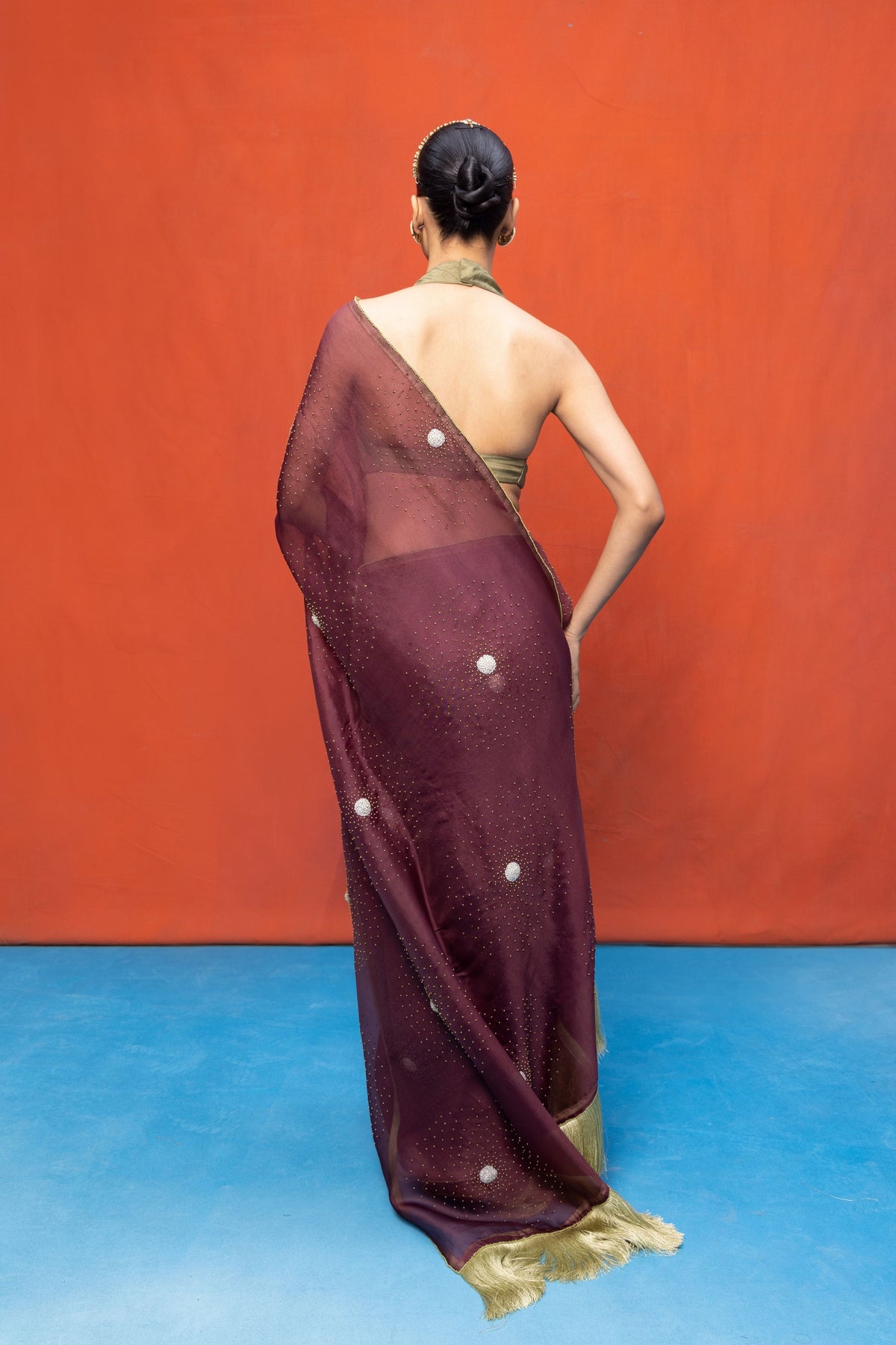 Handwoven Wine Kora Banarasi Saree