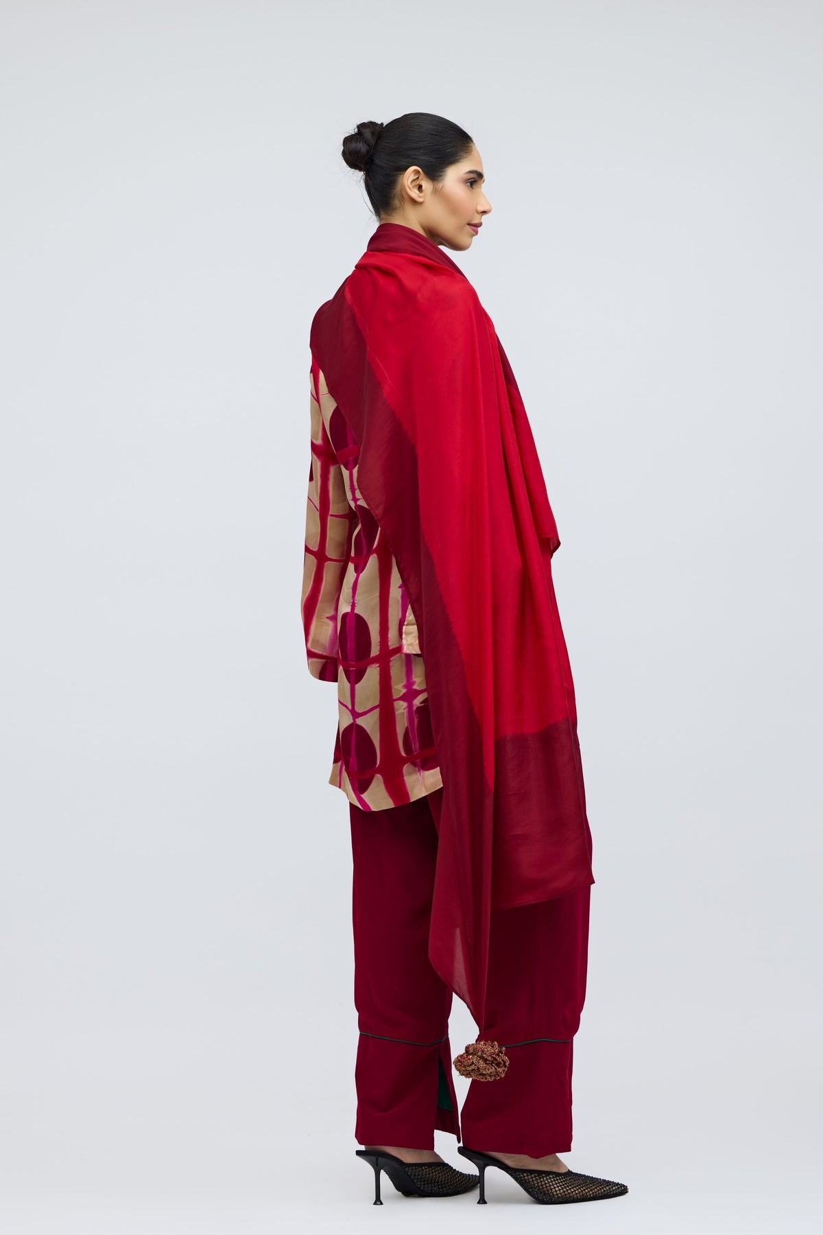 Red Field Hand Dyed Silk Dupatta