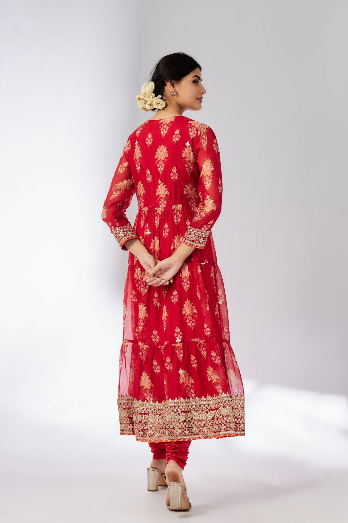 Red Joshna Tiered Kurta Set