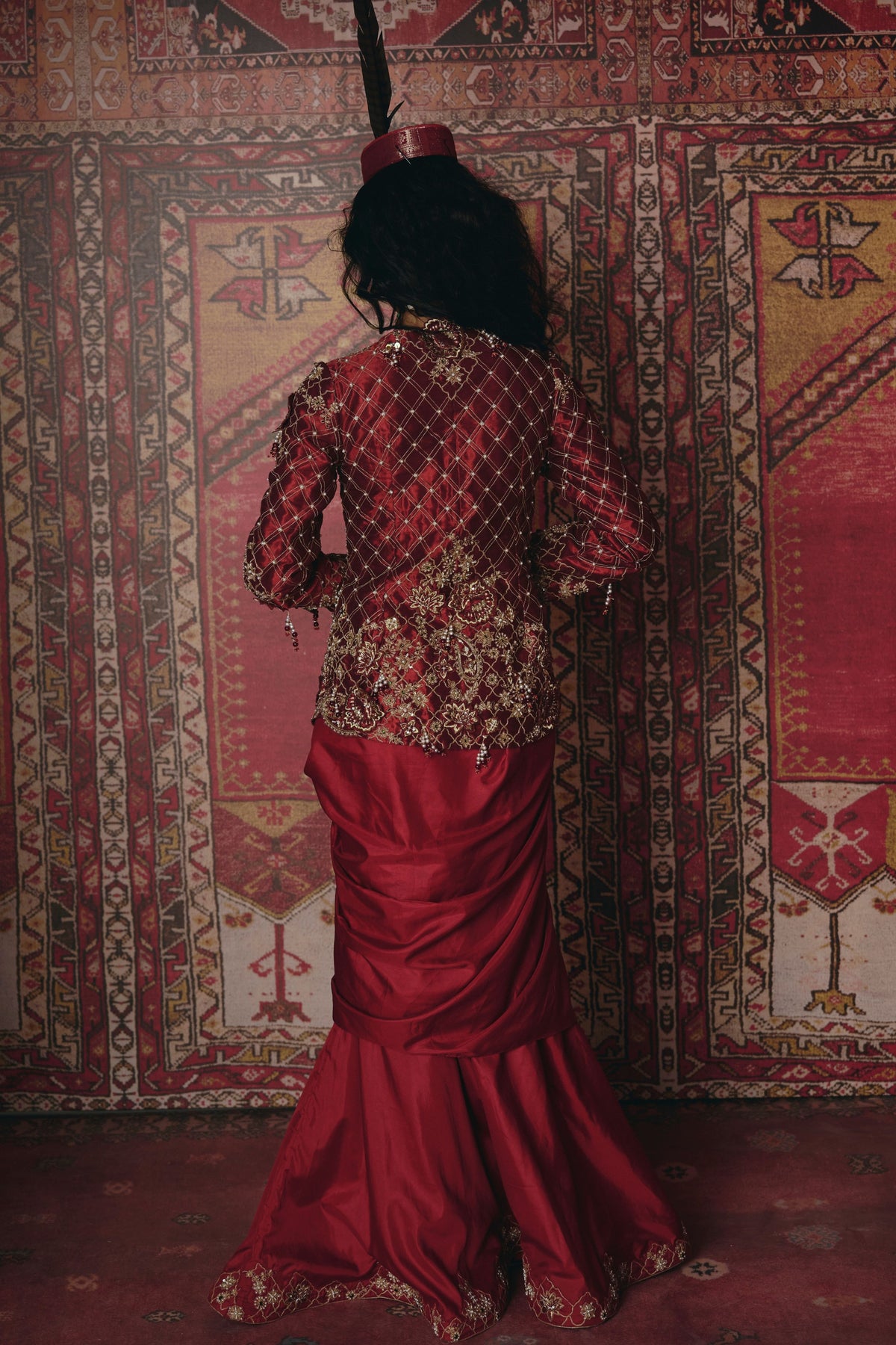 Maroon Drape Skirt Set