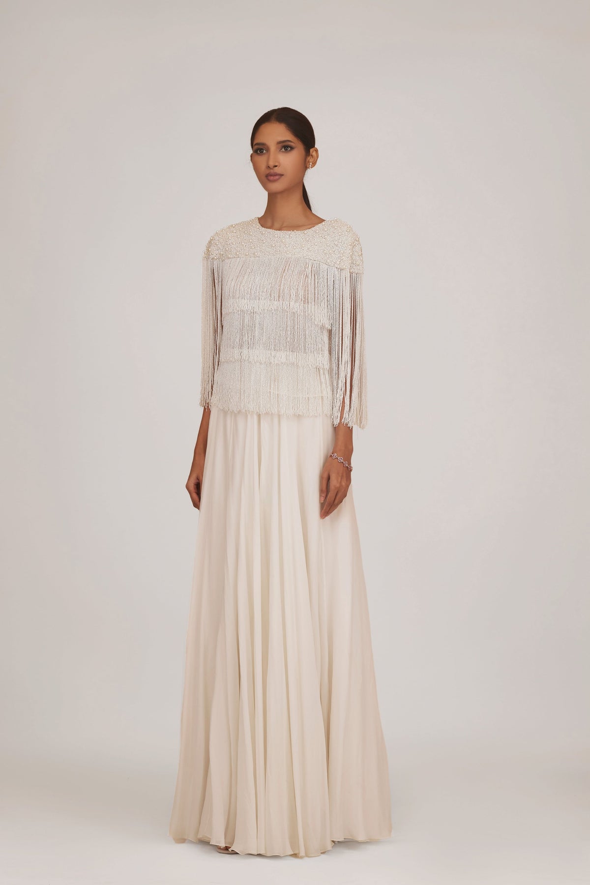 Fringe Ivory Cape With Skirt