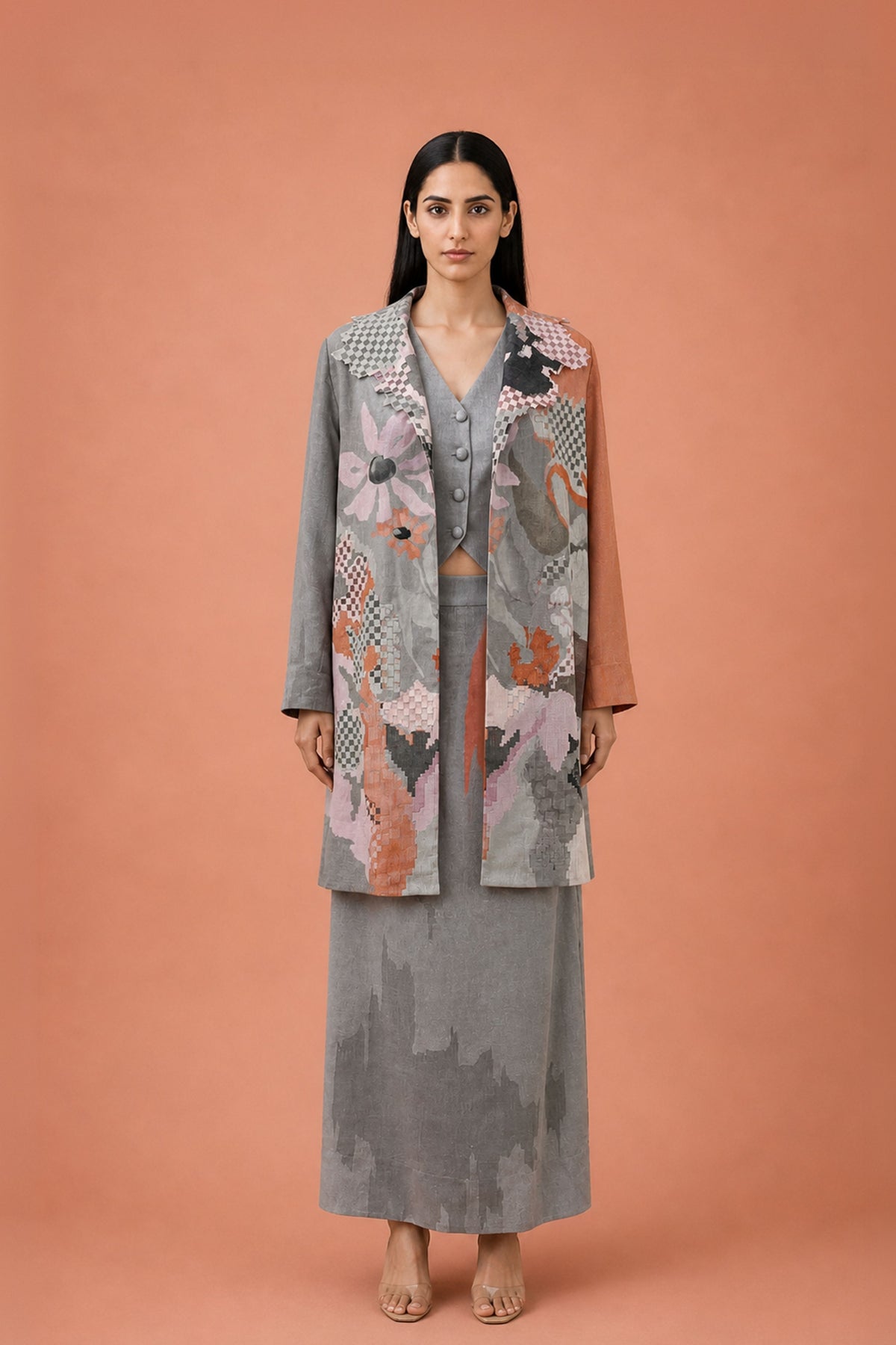 Ikat Rose Grey Jacket Set
