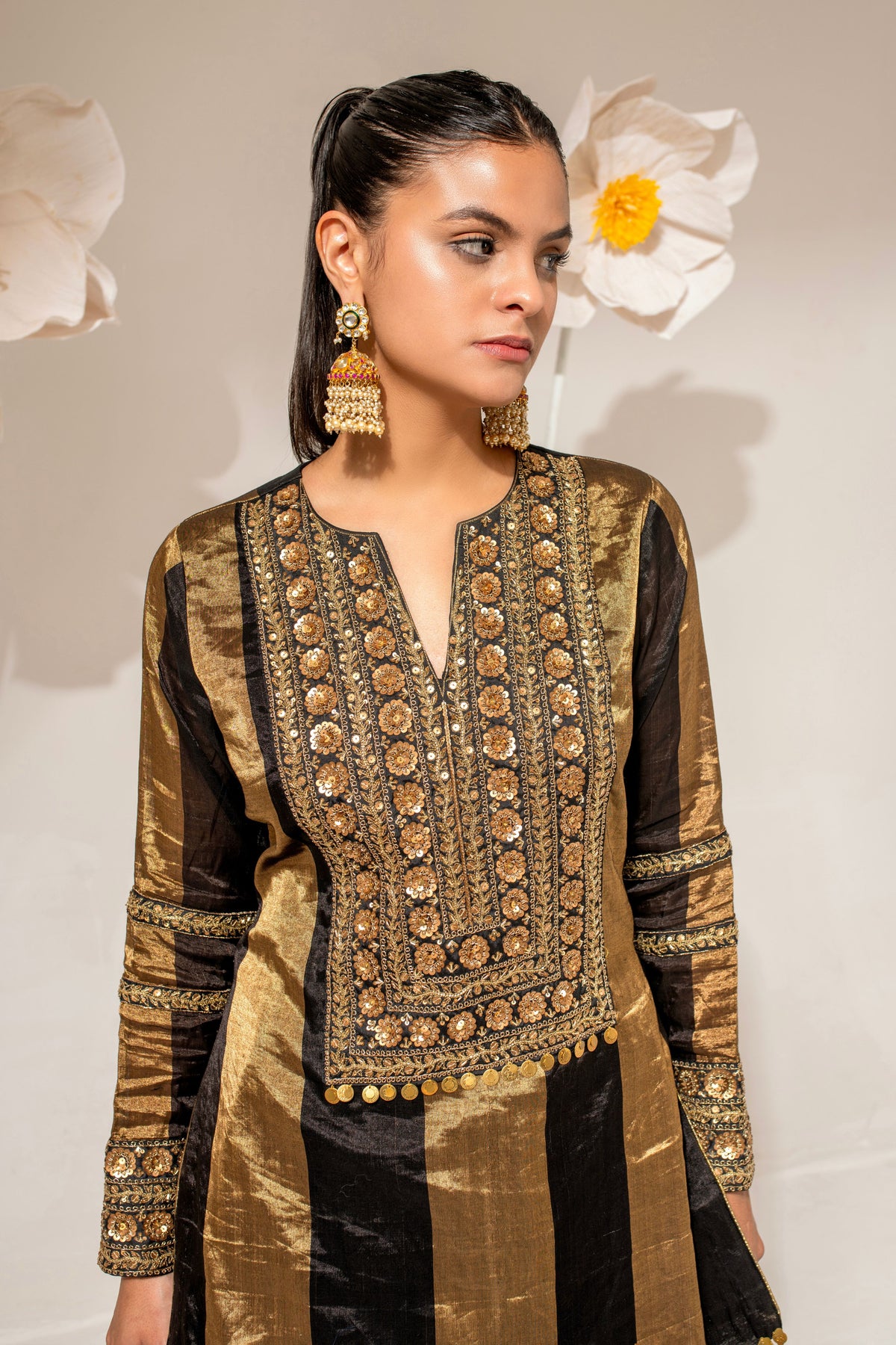 Black Embroidered Kurta Lehenga Set