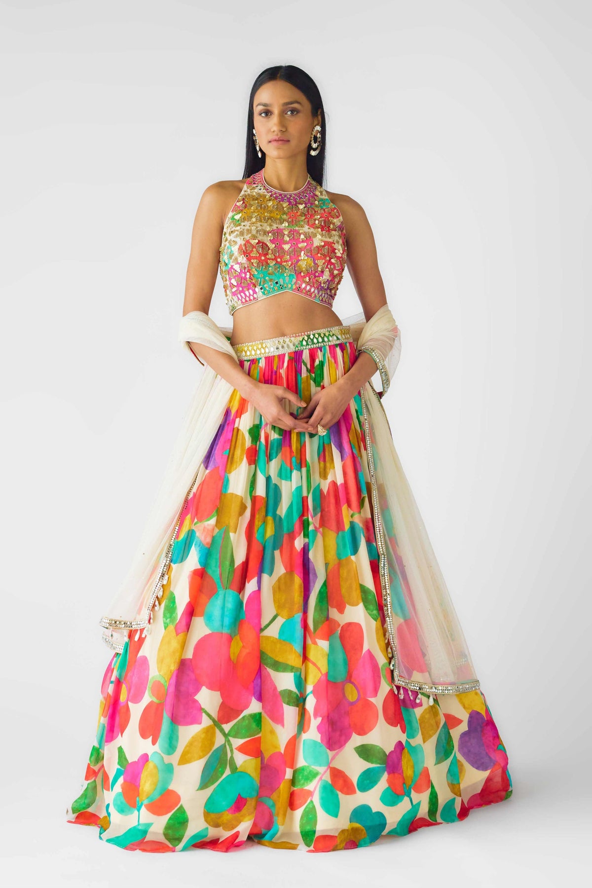 Multicolor Embroidered Lehenga Set