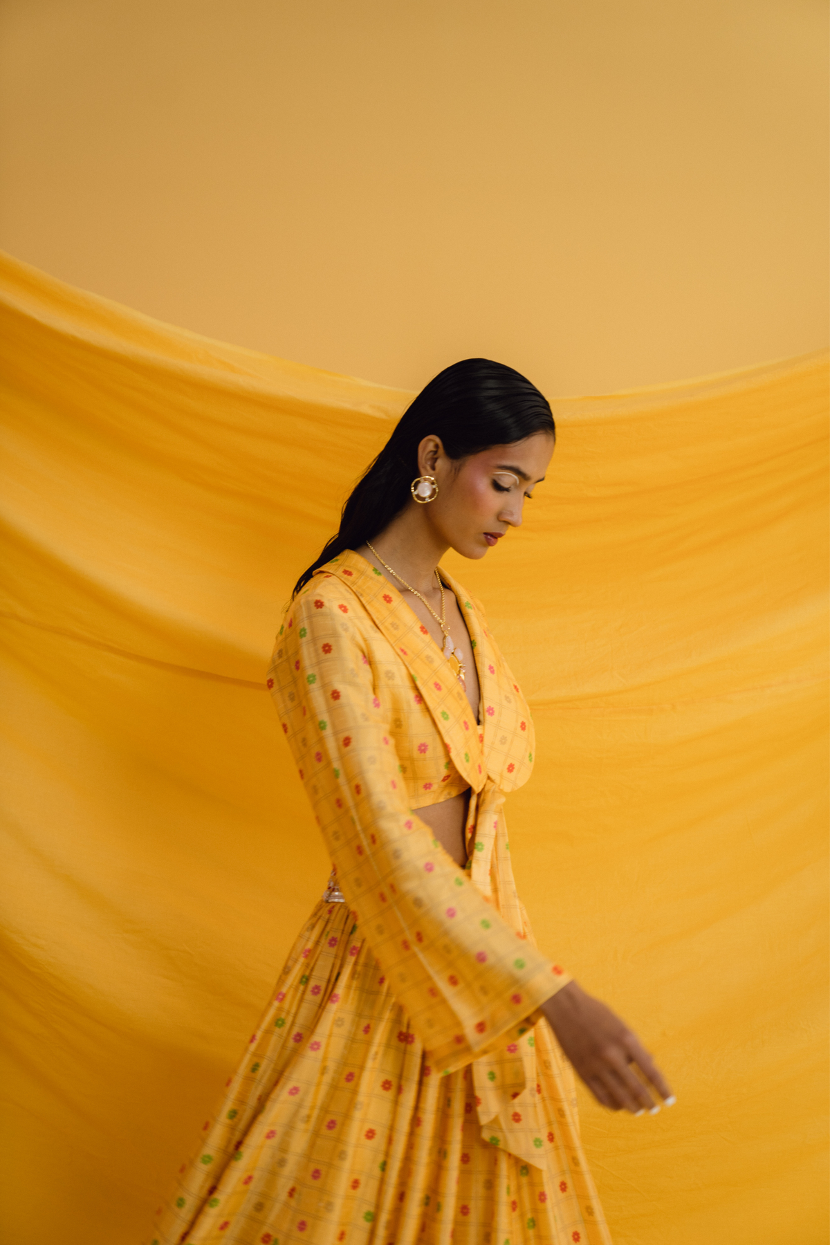 Yellow Peter Pan Collared Lehenga Set