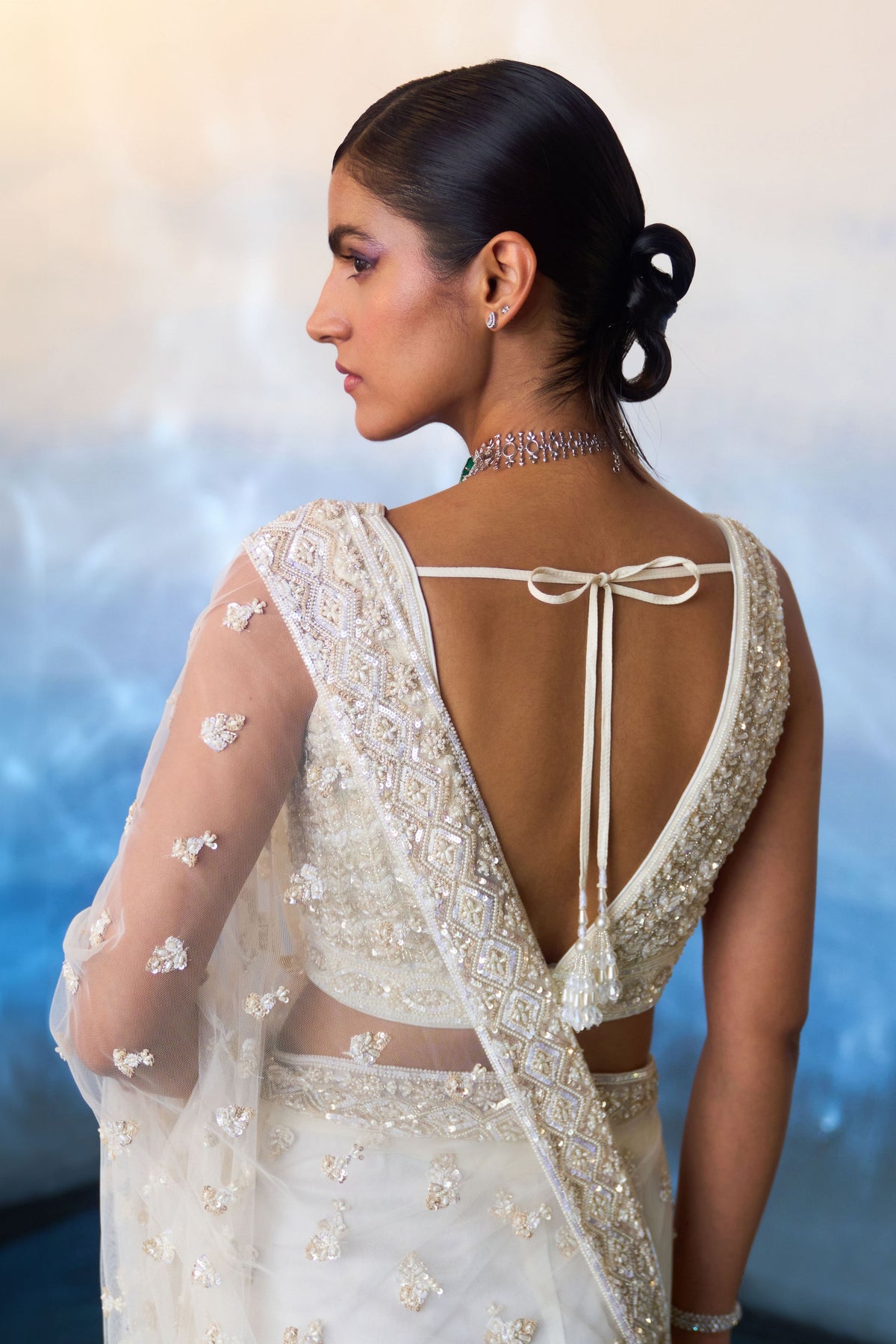 Ivory Embroidered Saree Set