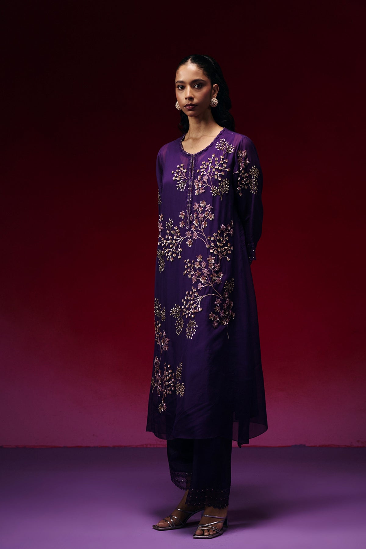 Violet  Elegant Hand Embroidery Kurta Set