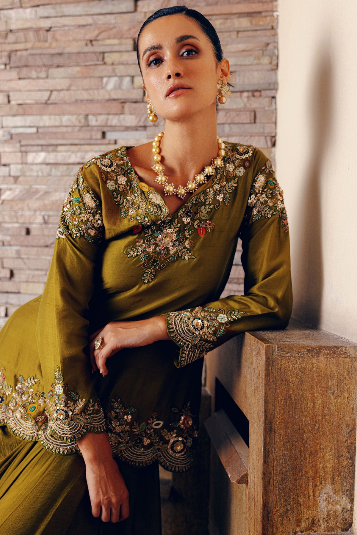 Olive Drape Skirt Set