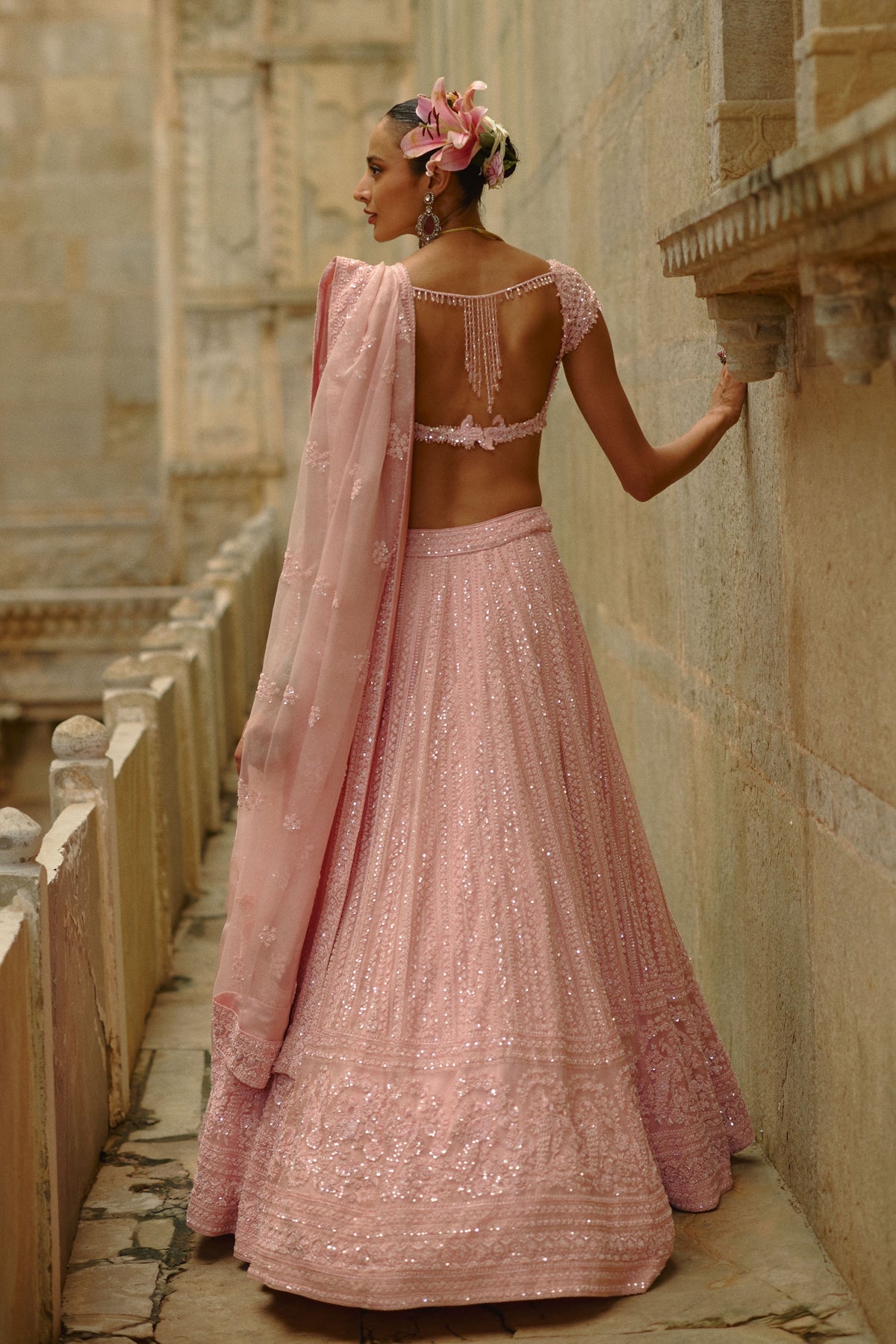 Pink Net Lehenga Set