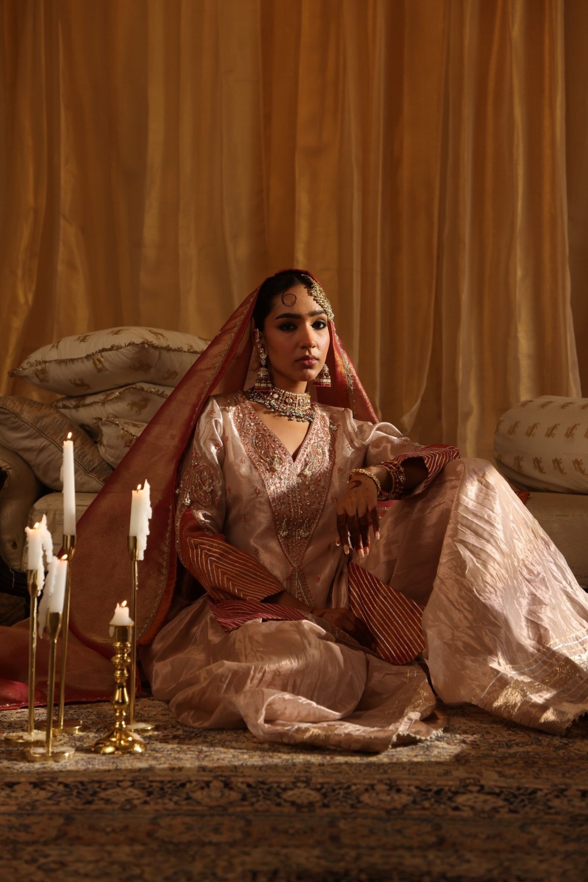 Rose Gold Zari Sharara Set