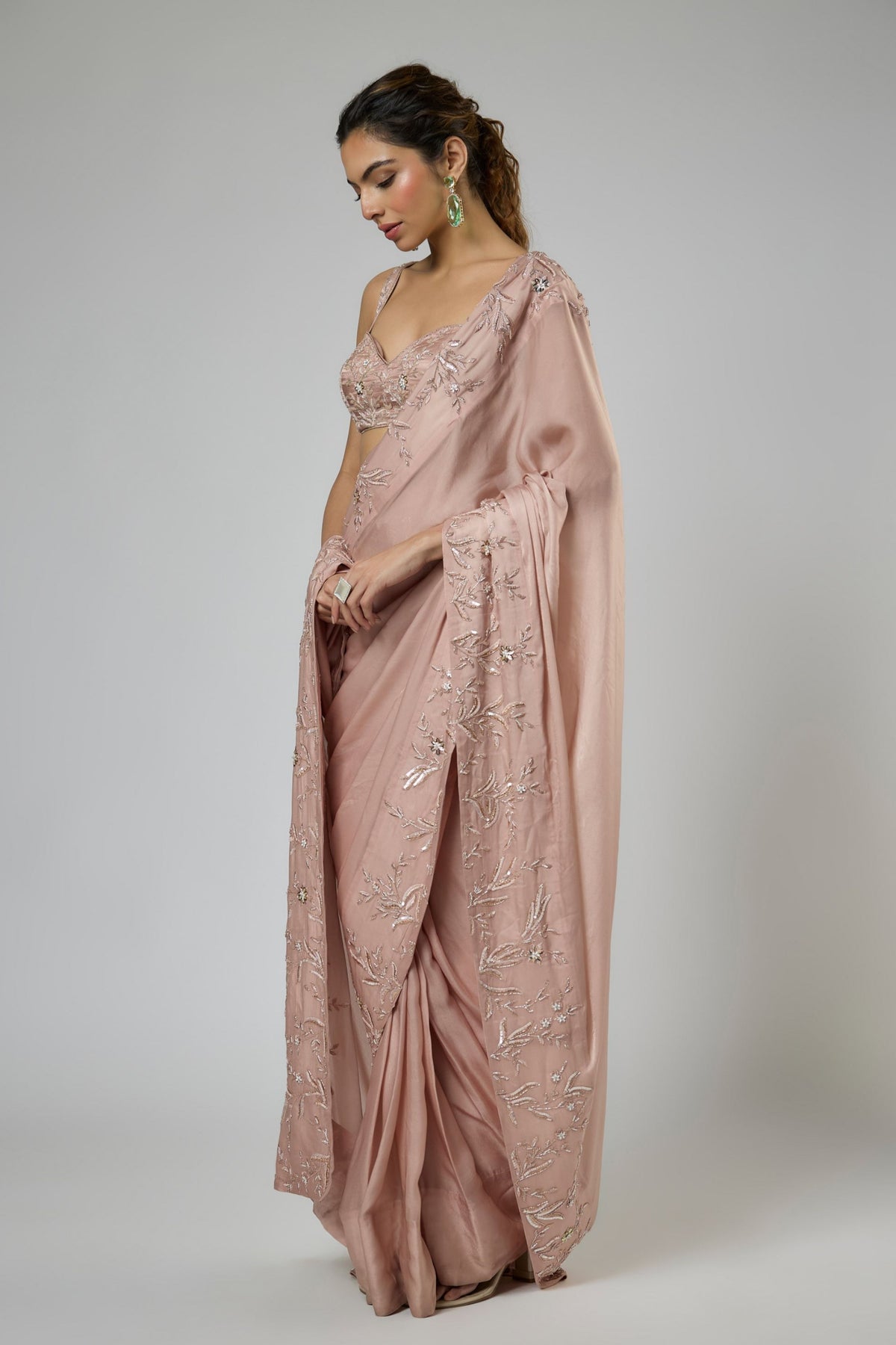 Onion Pink Draped Saree Set
