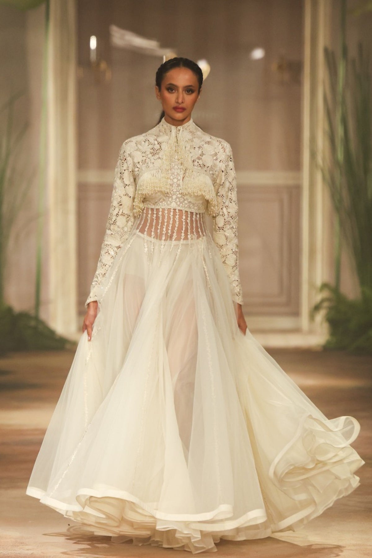 Ivory Net Bolero Gown Set