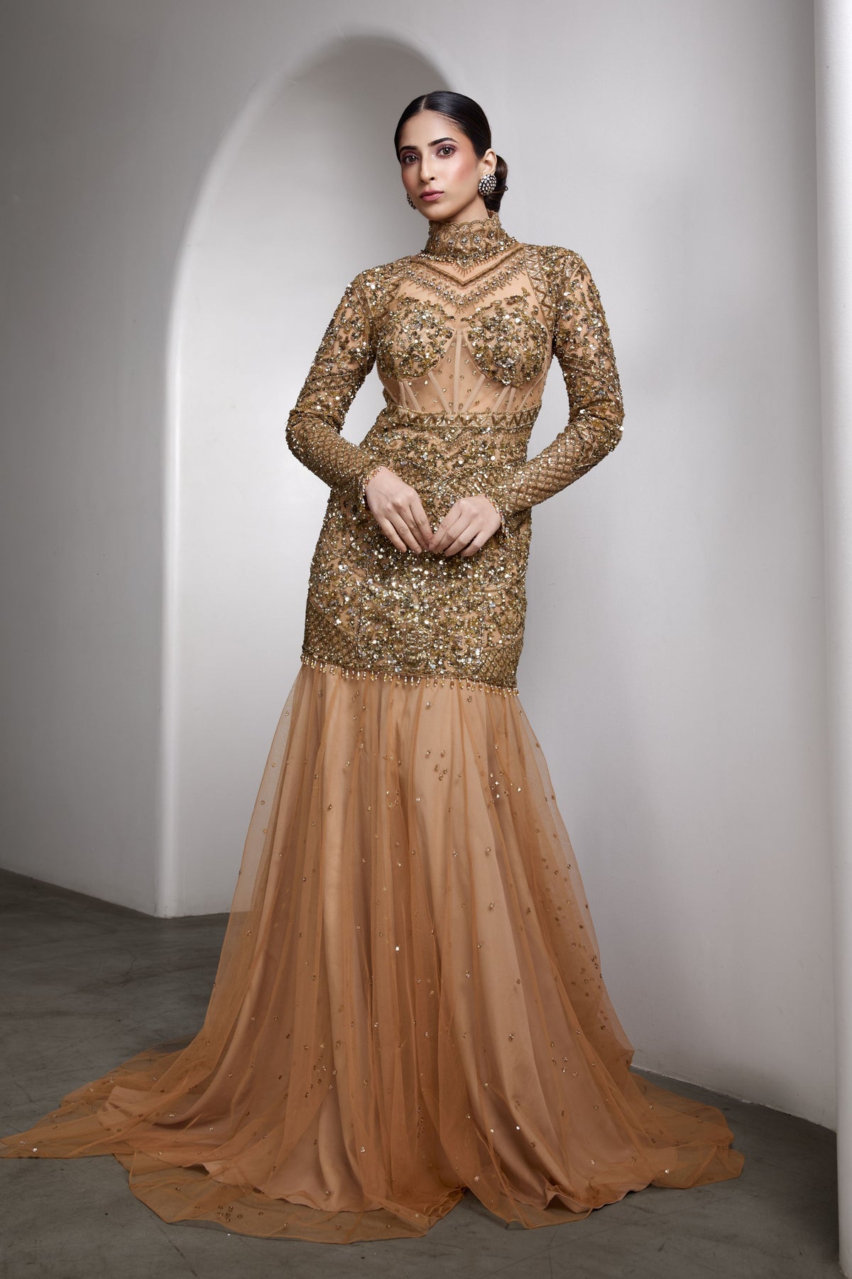 Embellished High Neck Gown