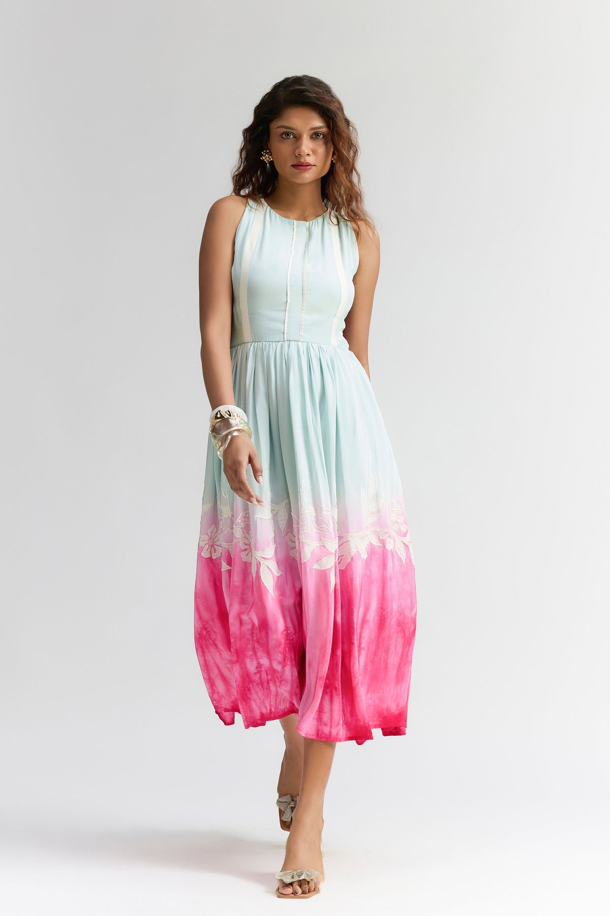 Ombre Midi Embroidered Dress