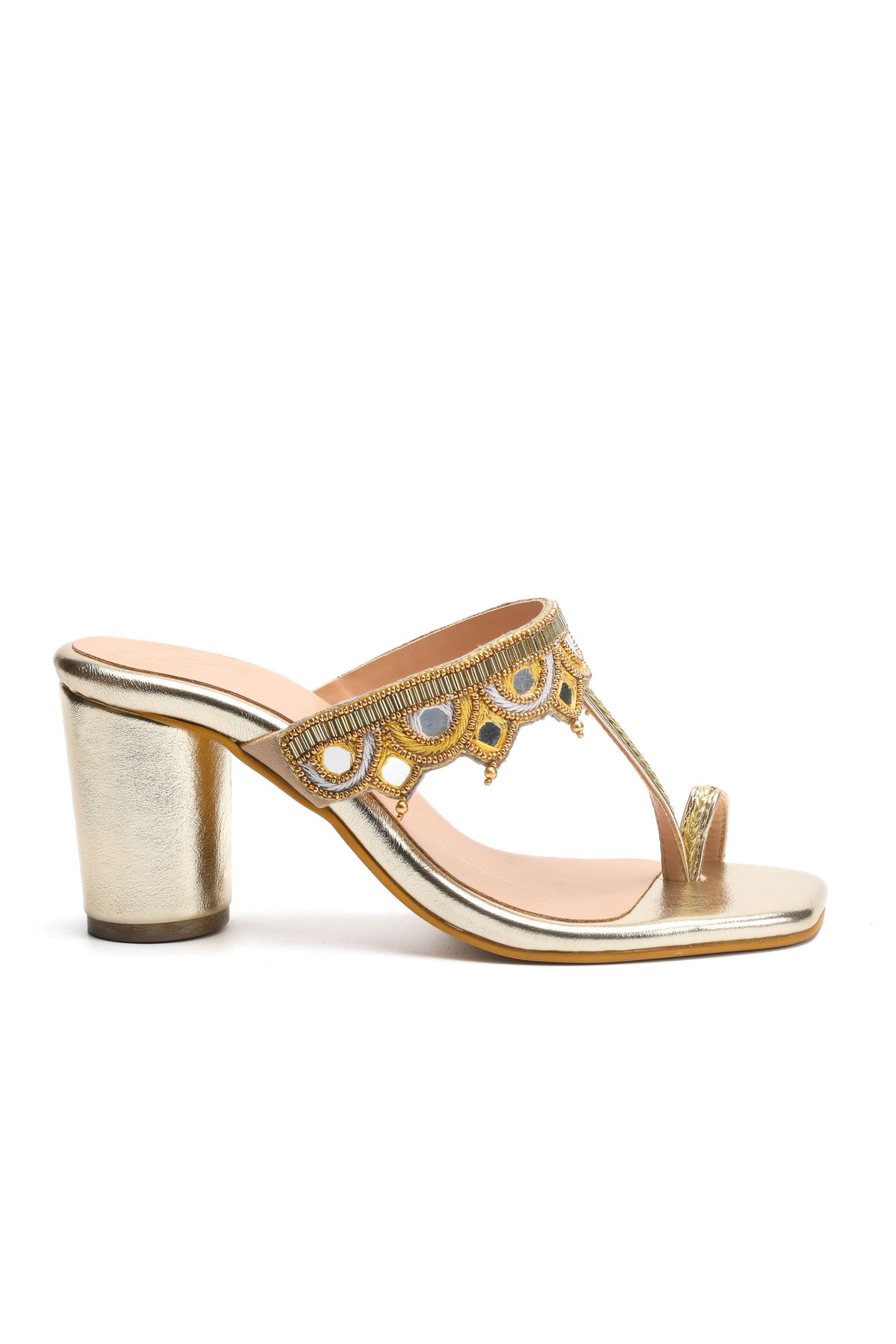 Embroidered Gold Heels