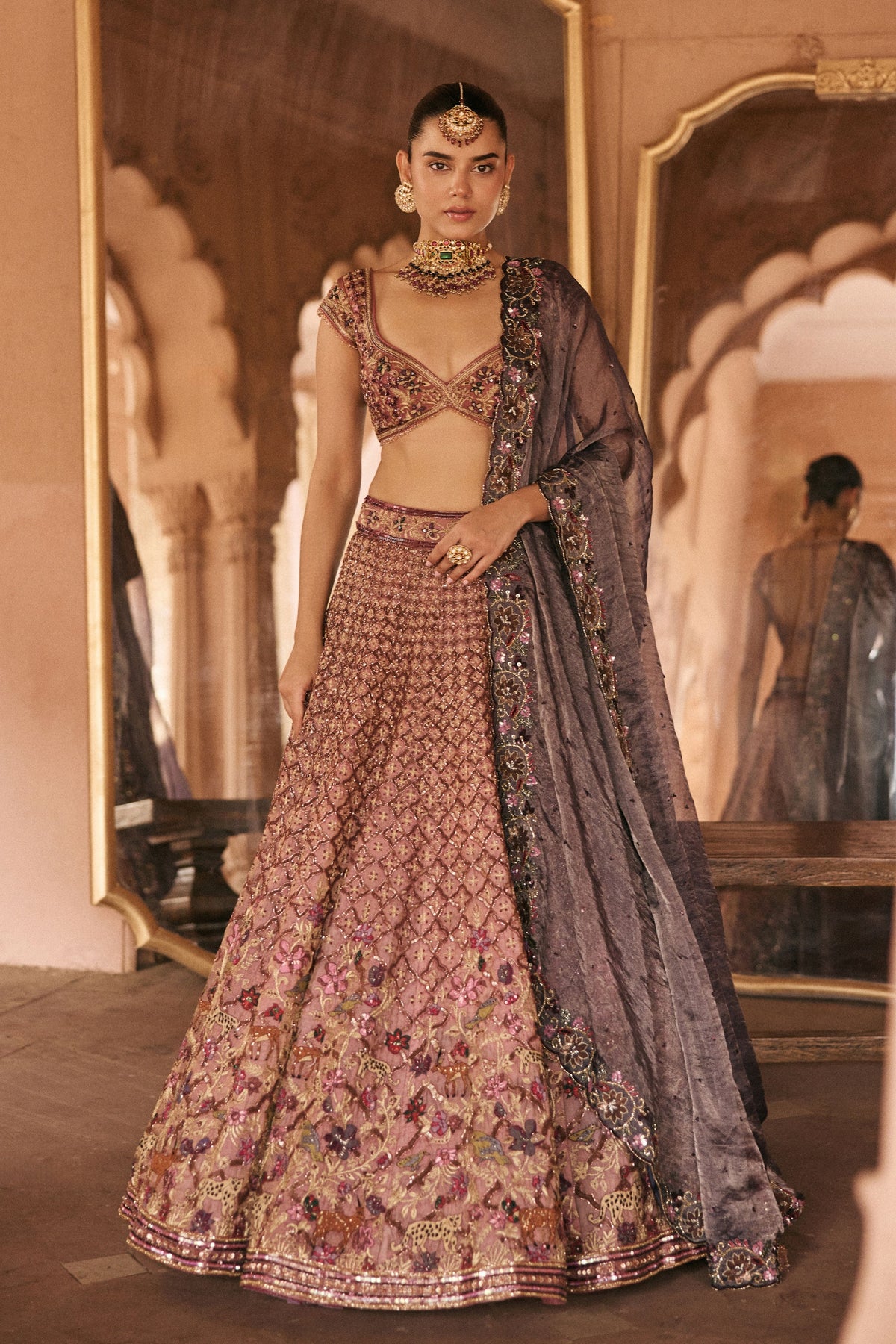 Hand Embroidery Pink Lehenga Set