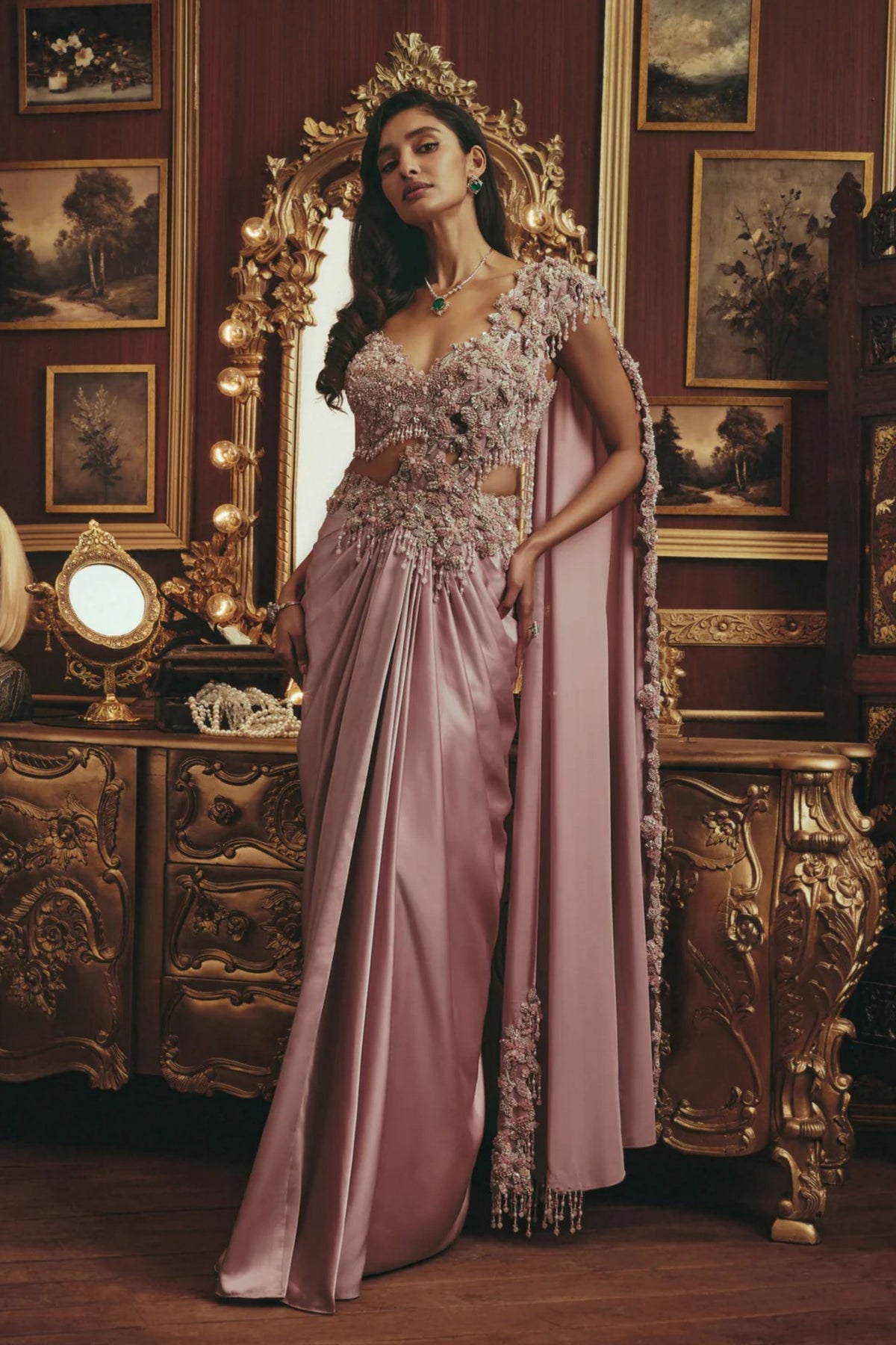 Isadora Pink Draped Saree Set