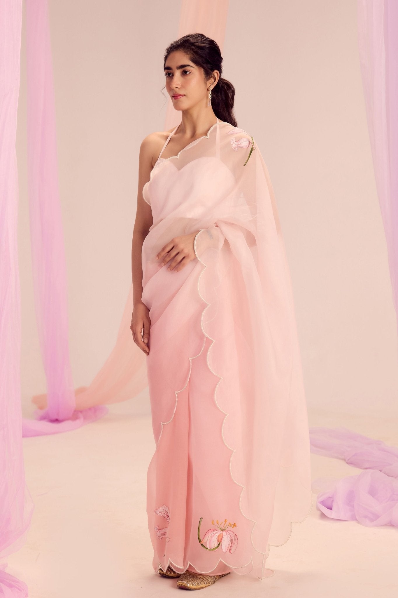 Pink Pearl Bloom Saree - Kapardara - Elahe