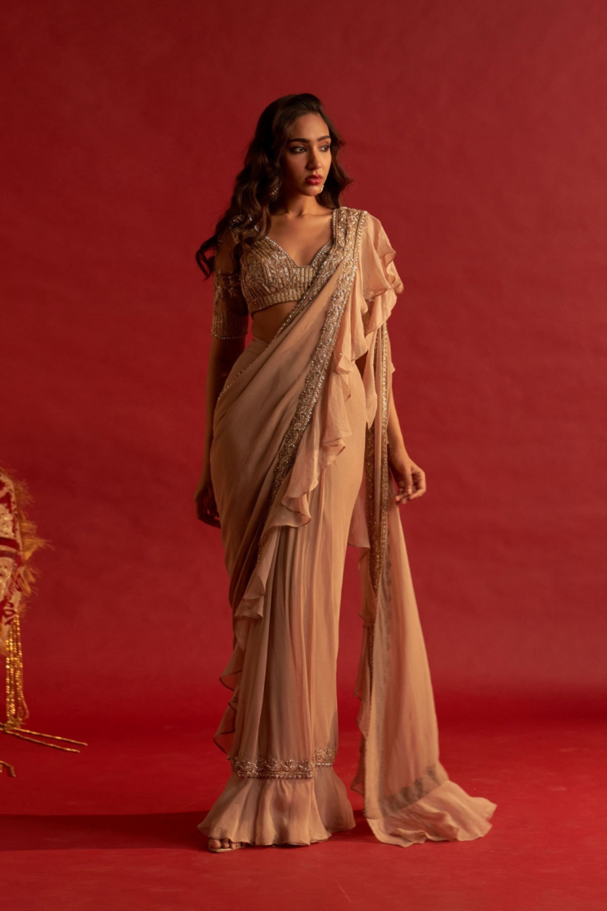 Gilt Ruffle Pre Stitched Saree