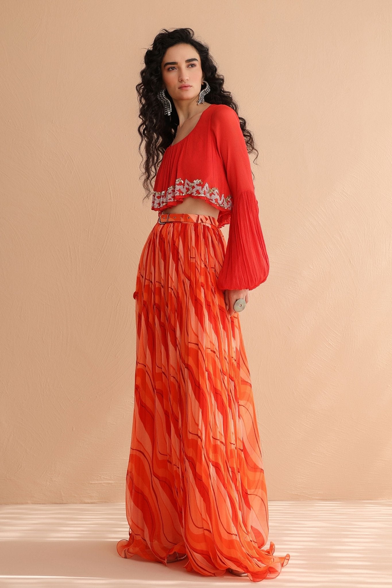 Coral Collar Boho Skirt Set - Pallavi Jaipur - Elahe
