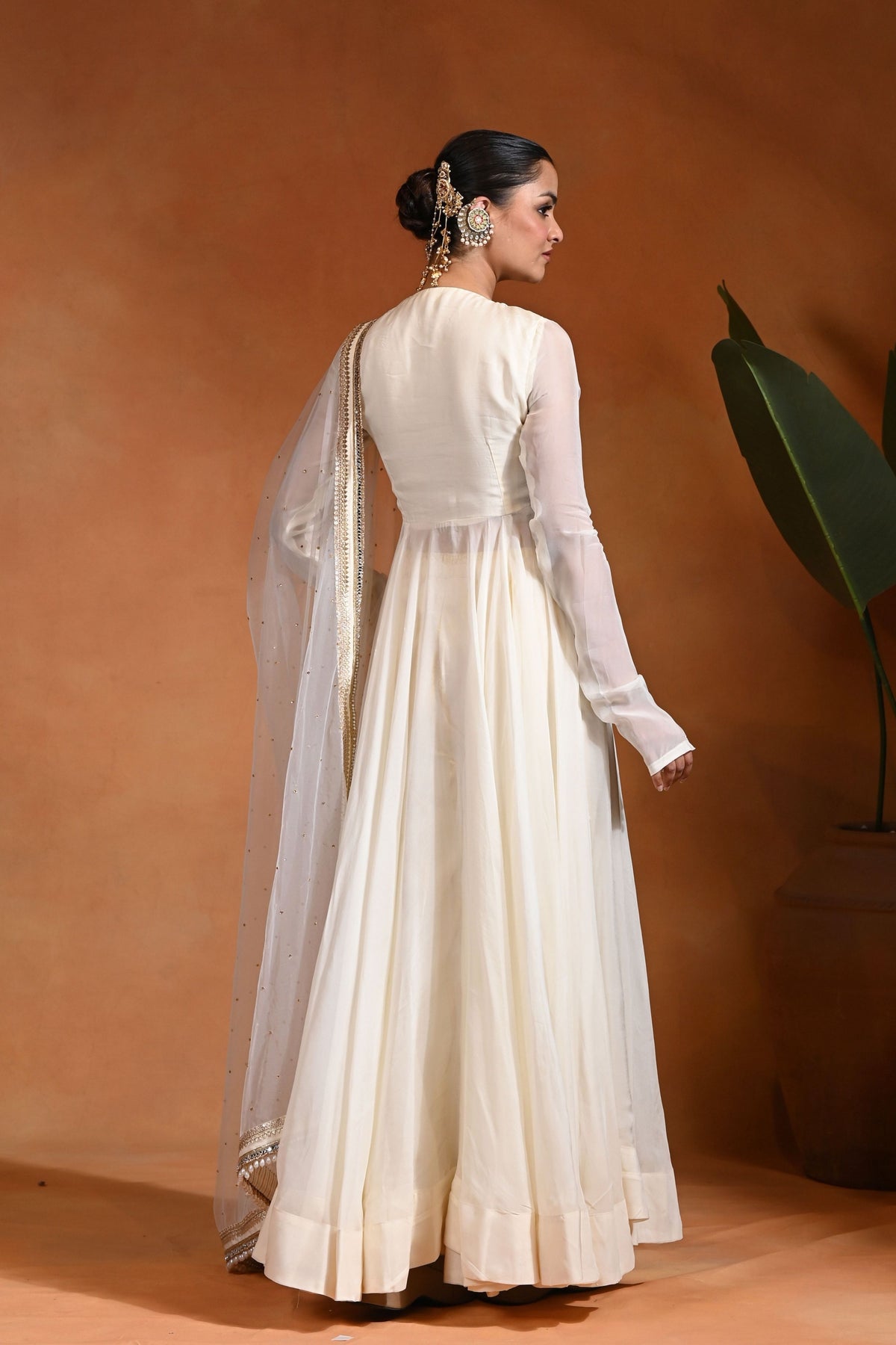 Aabroo Anarkali Ivory Gold Set