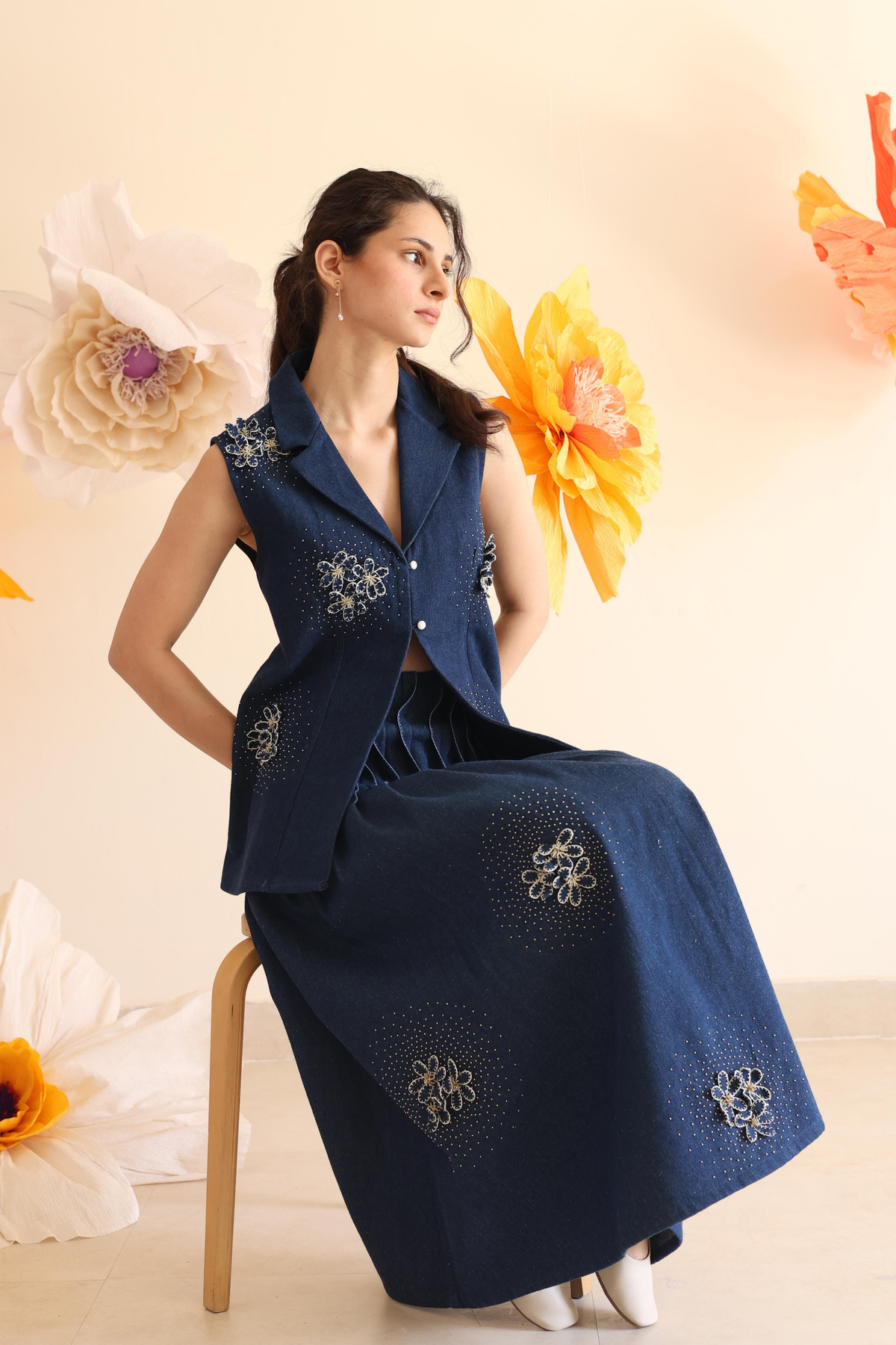 Midnight Blue Pleated Skirt