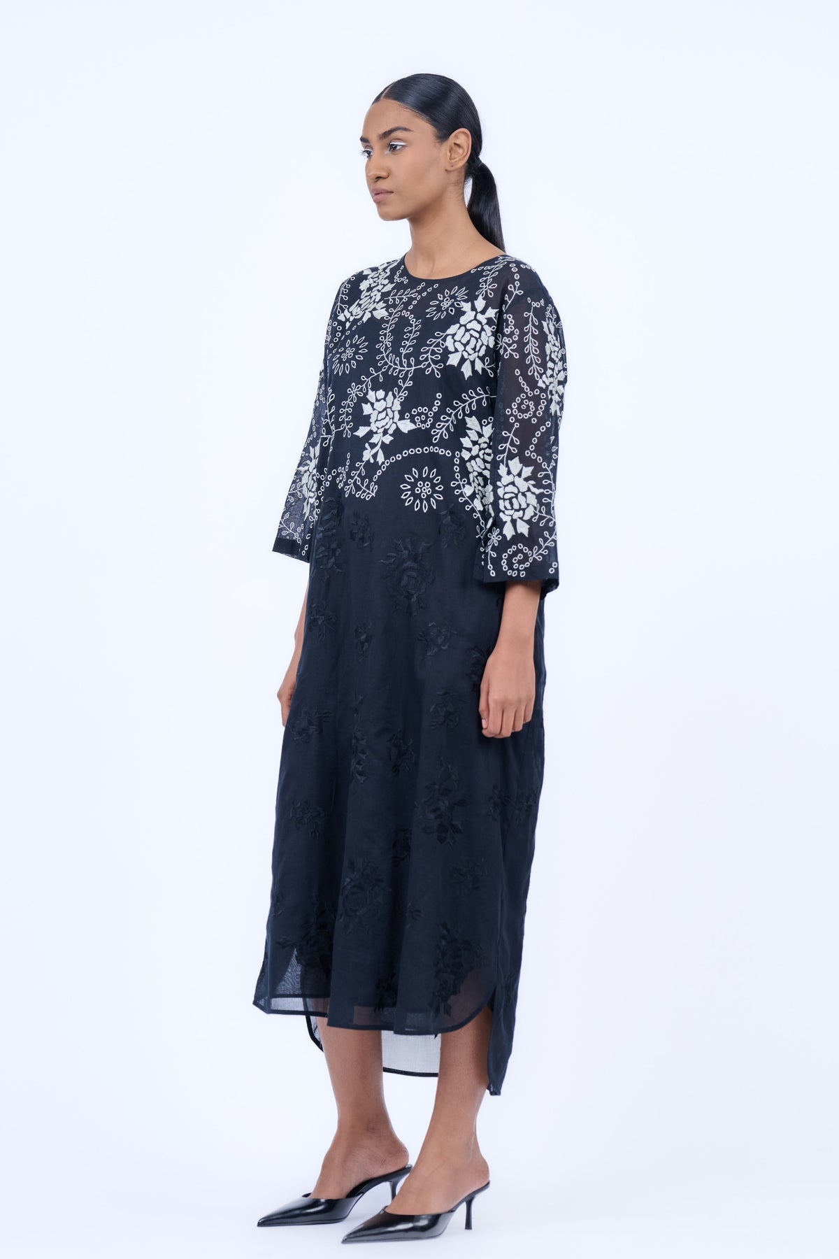 Black Cutwork Cotton Dress